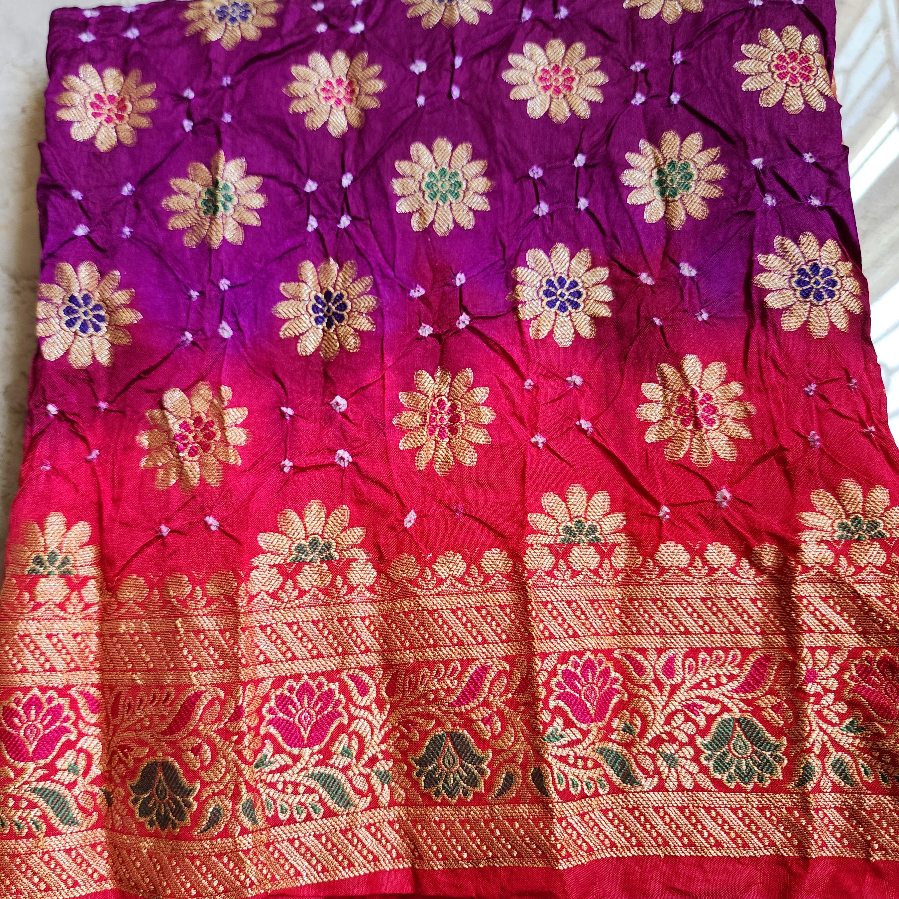 Rich Purple Bandhni dupatta with hot Pink border & Banarasi Meenakari work