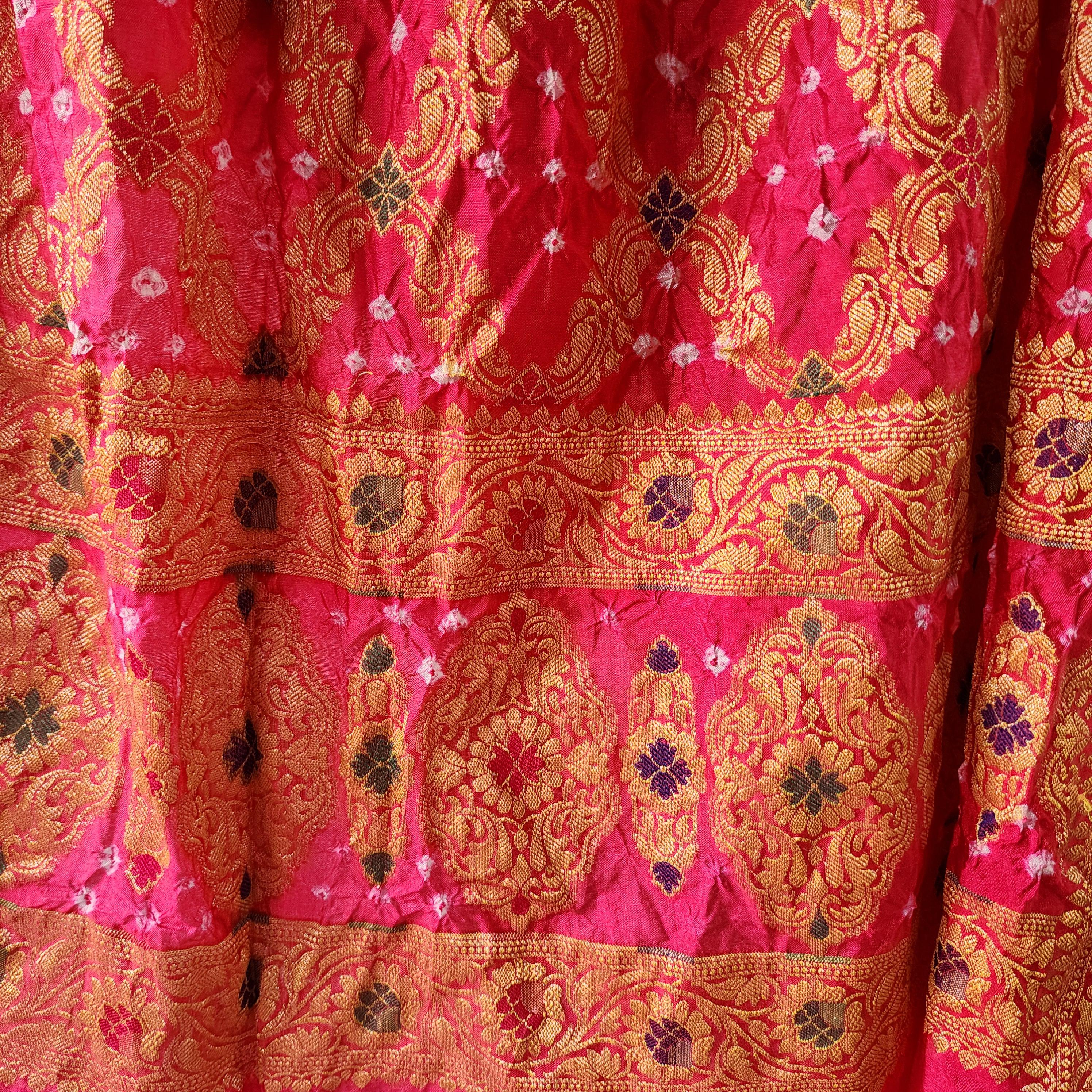 Pink Bandhni dupatta with floral motifs & Banarasi Meenakari work