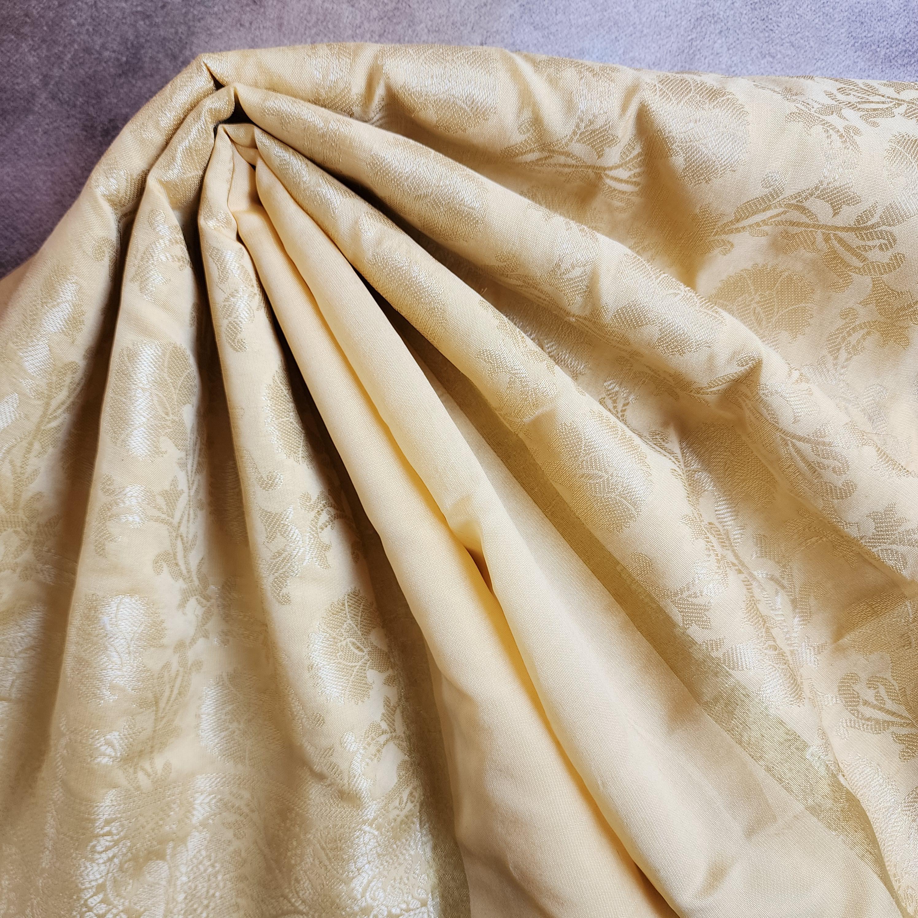 Beige Banarasi Dupatta with Gold Floral Zari Work Elegant & Timeless for Festive and Wedding Wear.