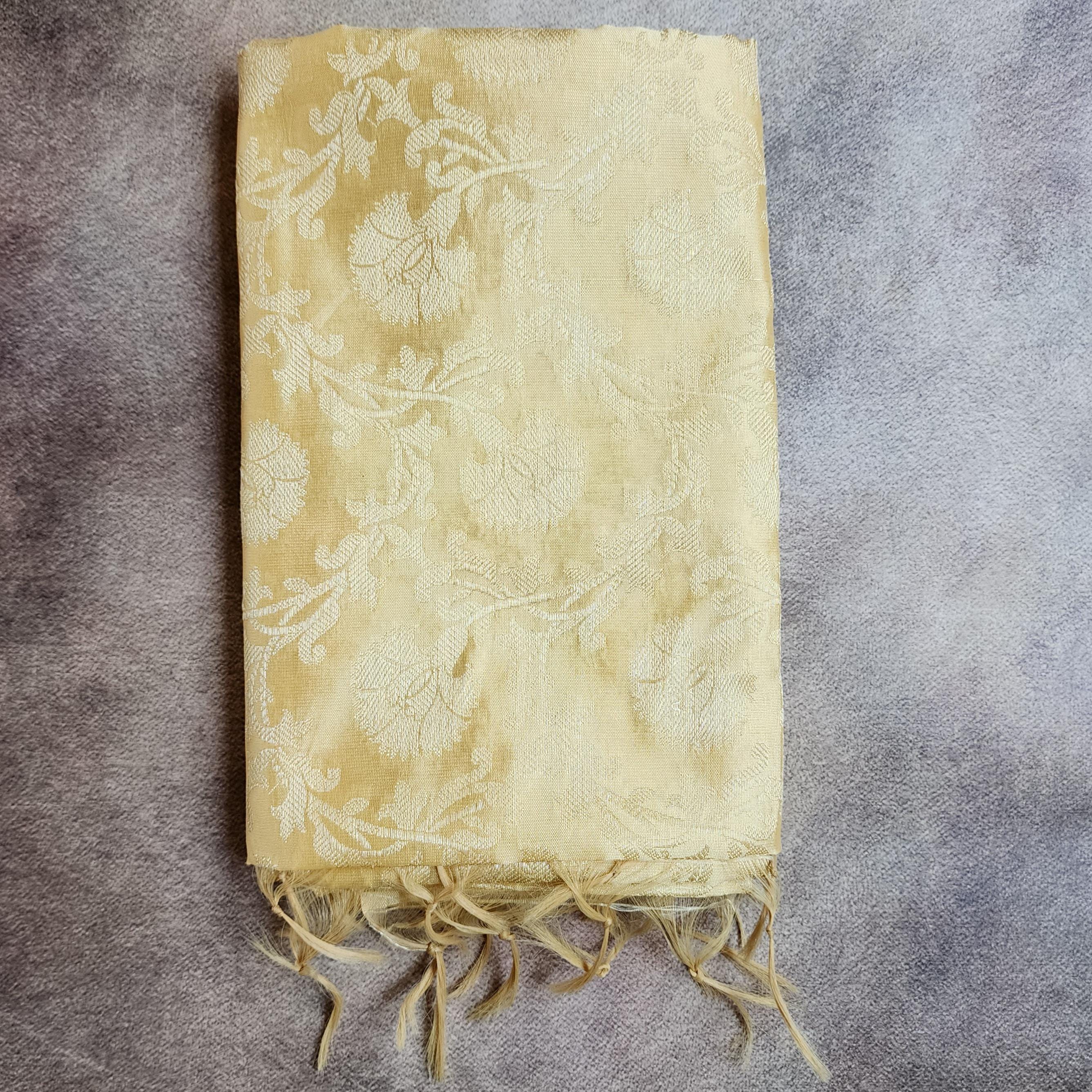 Beige Banarasi Dupatta with Gold Floral Zari Work Elegant & Timeless for Festive and Wedding Wear.