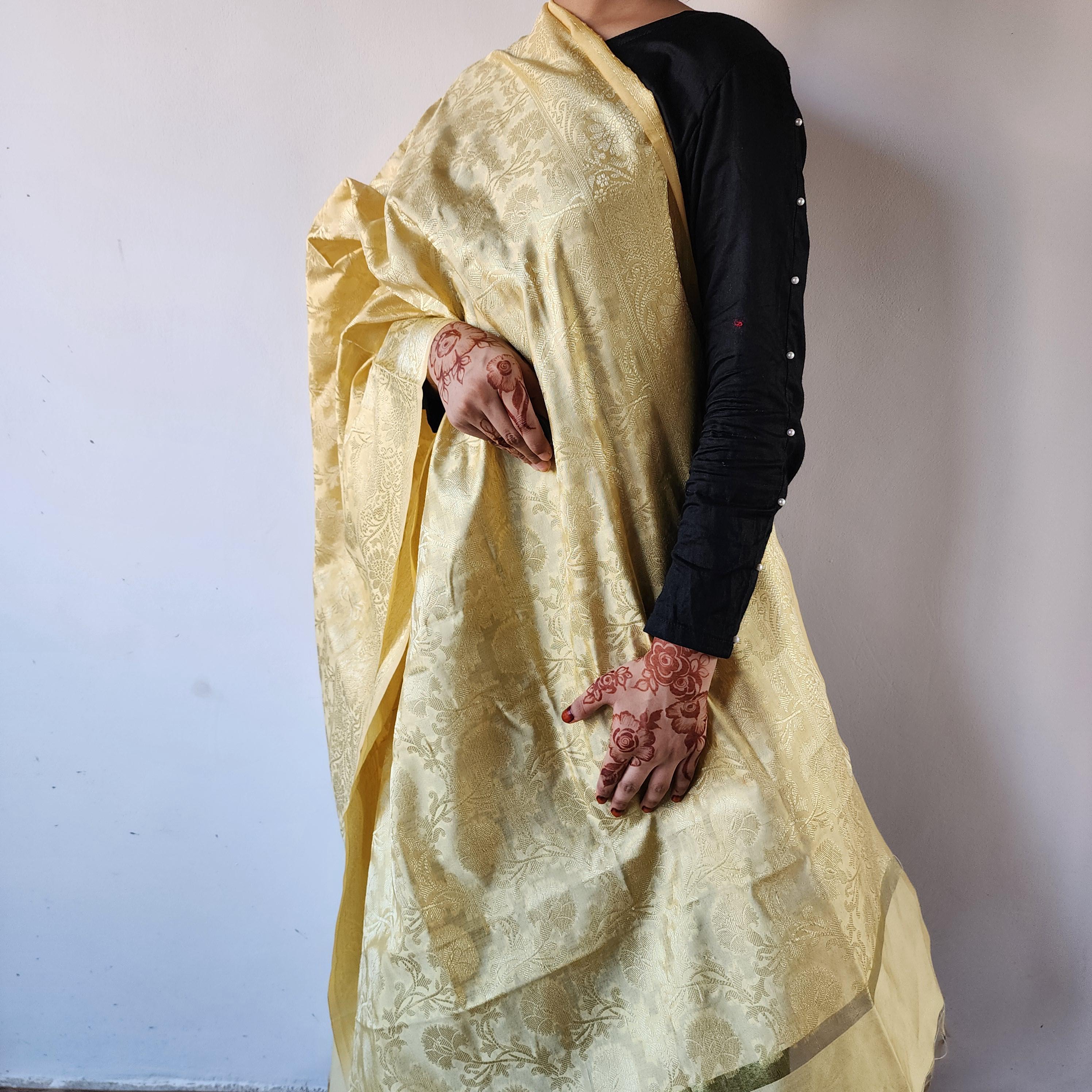 Beige Banarasi Dupatta with Gold Floral Zari Work Elegant & Timeless for Festive and Wedding Wear.