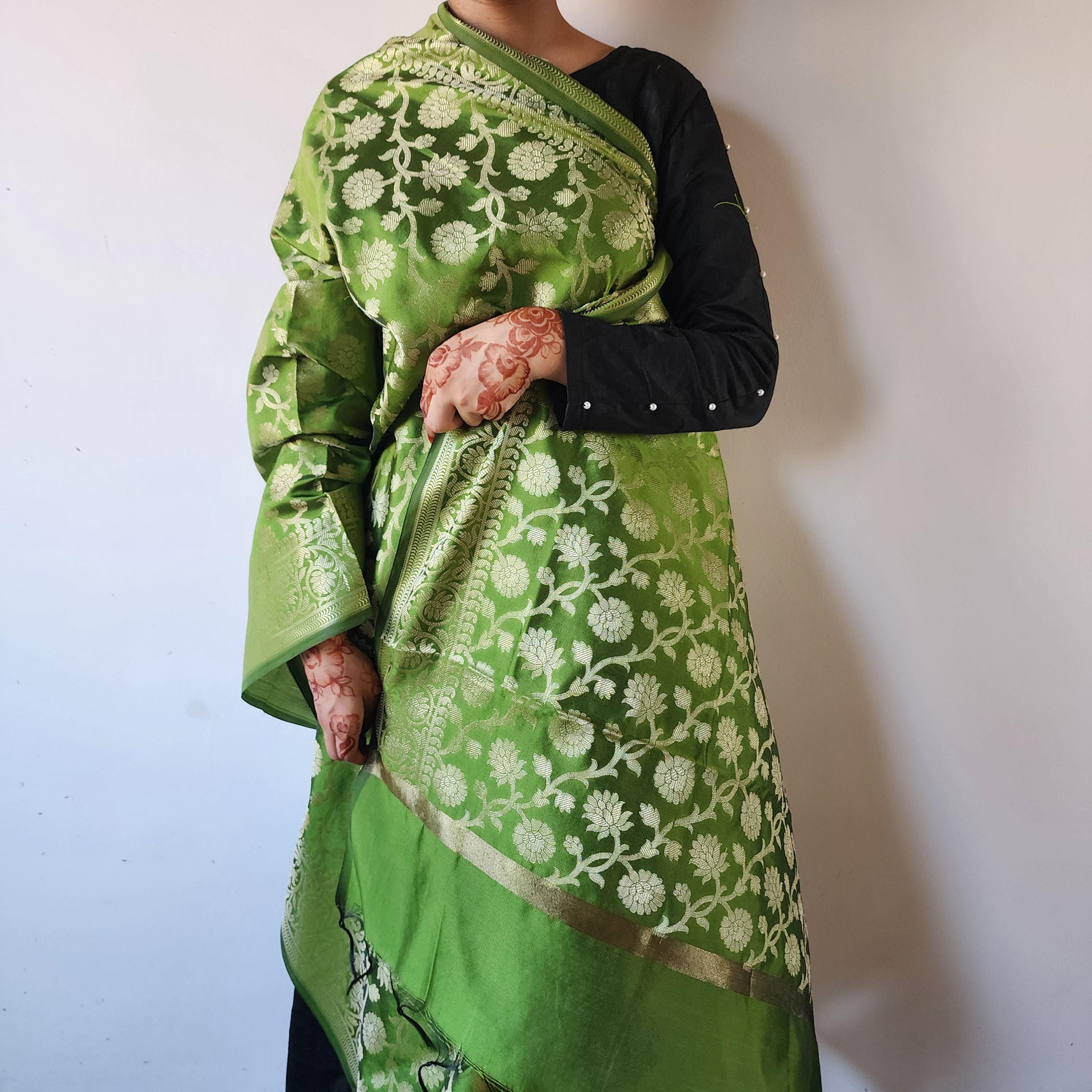 Mehendi Green Banarasi Dupatta with Subtle Gold Zari Fresh, Festive & Stylish for All Celebrations