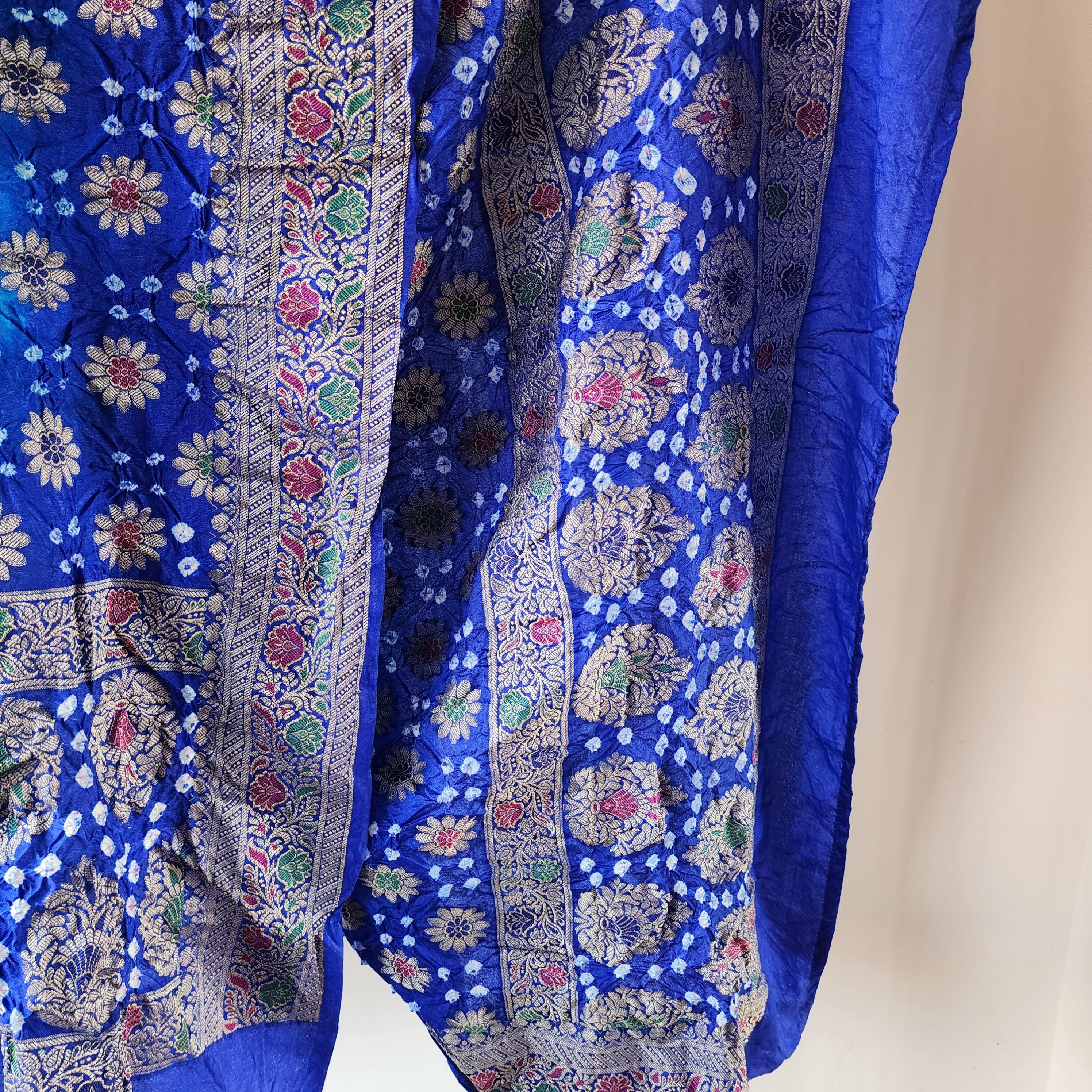Dual-Tone Rich Blue Bandhni dupatta with Banarasi Meenakari work