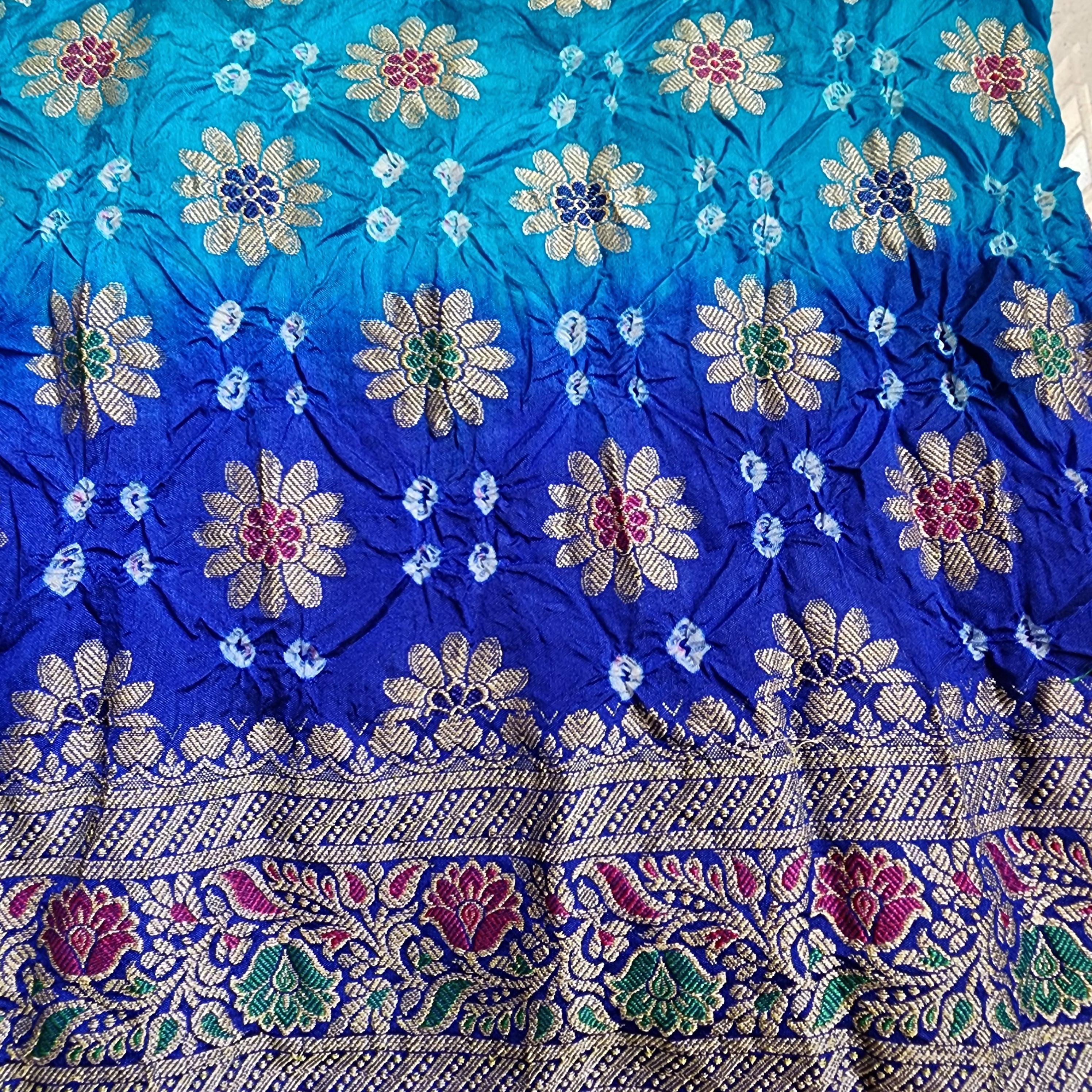 Dual-Tone Rich Blue Bandhni dupatta with Banarasi Meenakari work