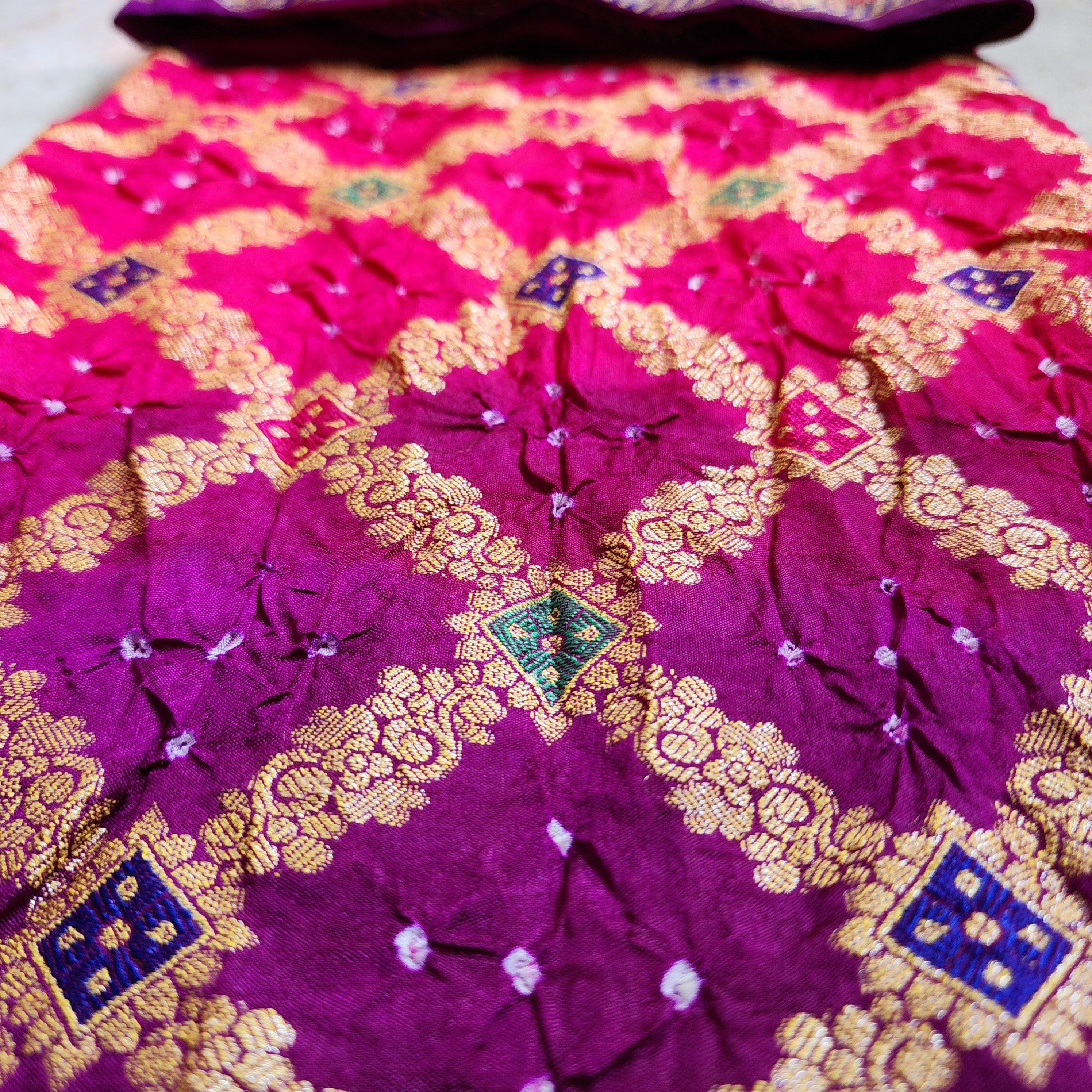 Dual-Tone Rani Pink & Purple Bandhni dupatta with Banarasi Meenakari work