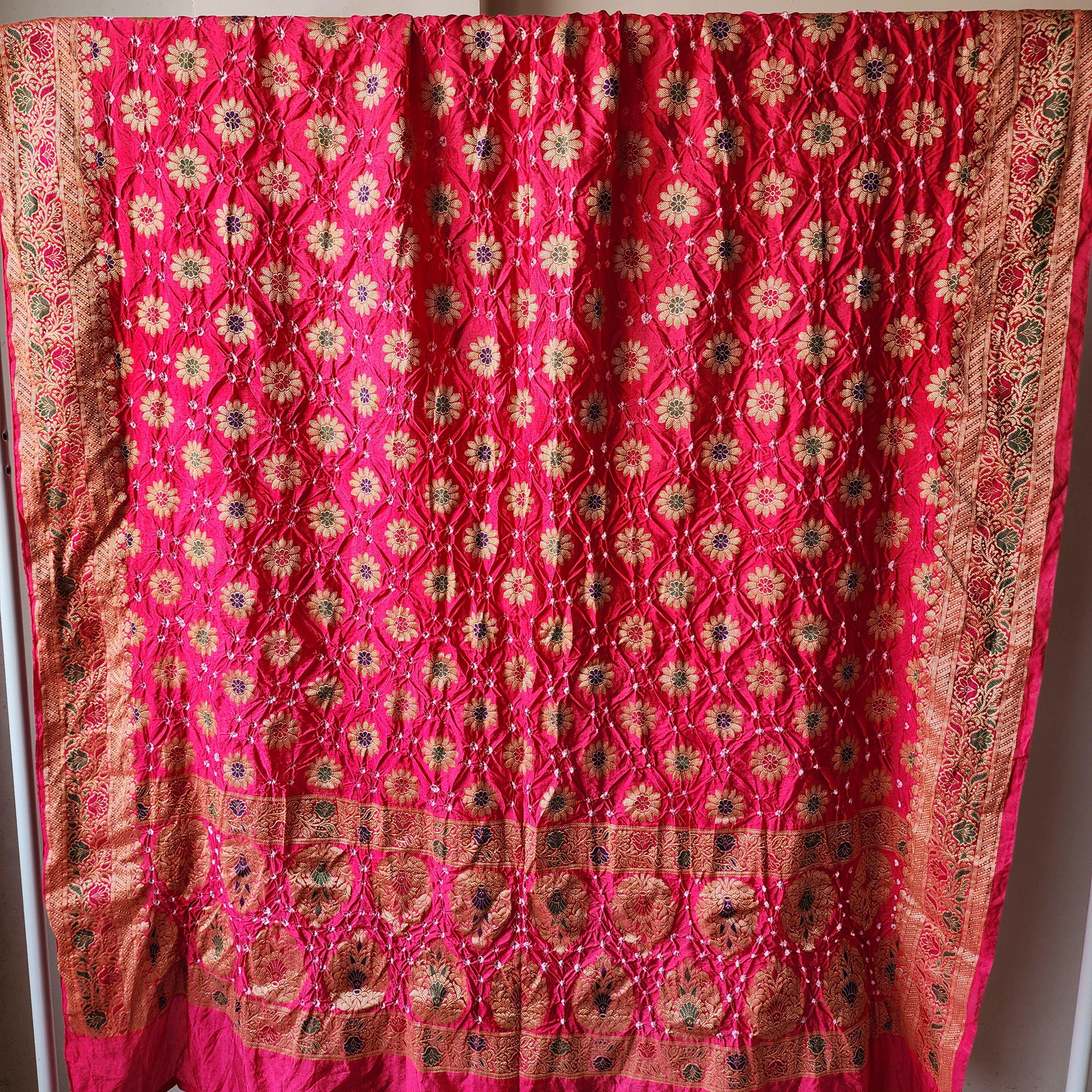 Vibrant Pink Bandhni dupatta with Banarasi Meenakari work