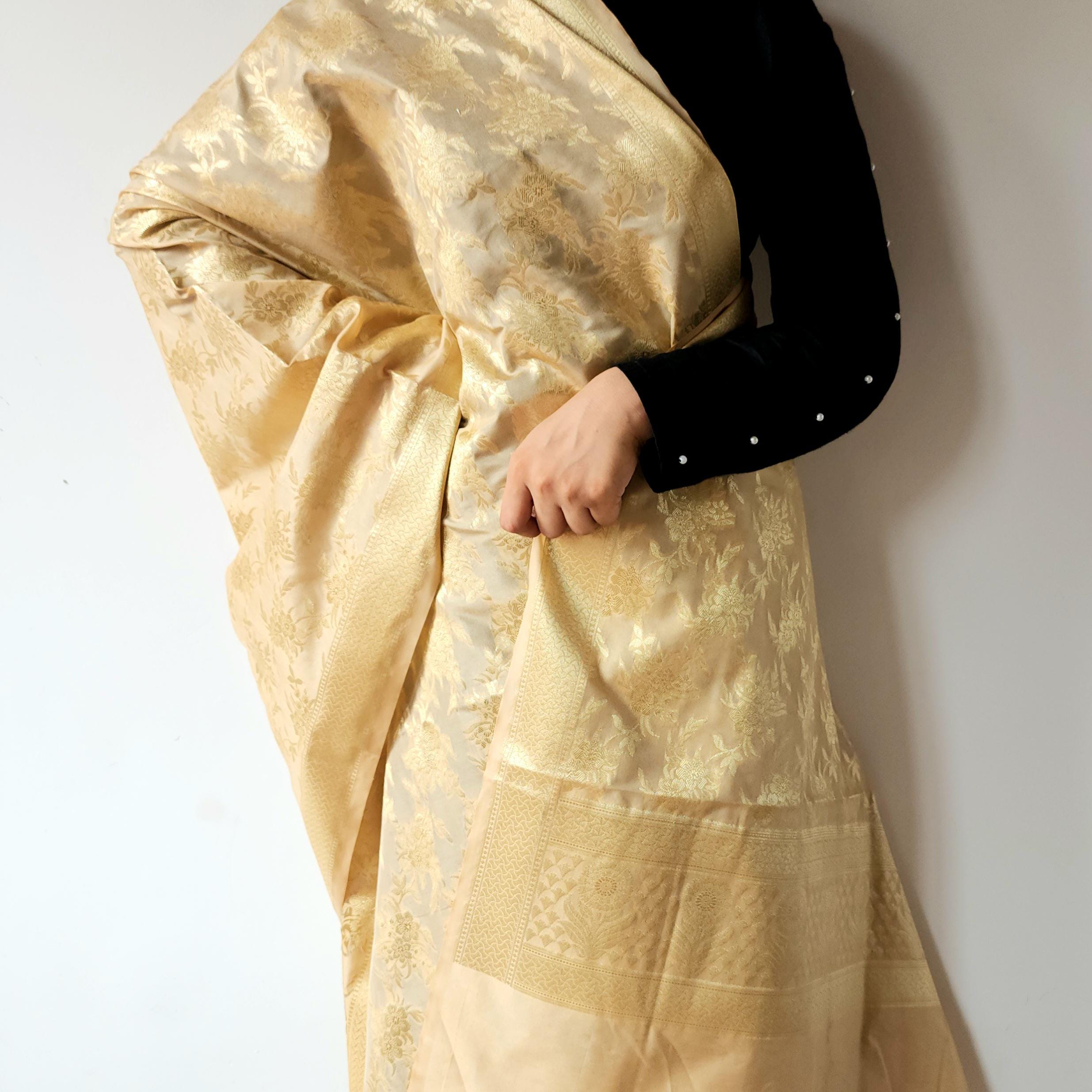 Beige Banarasi Dupatta with Subtle Gold Zari Work Elegant & Lightweight for Minimalist Festive and Wedding Looks Gift for her