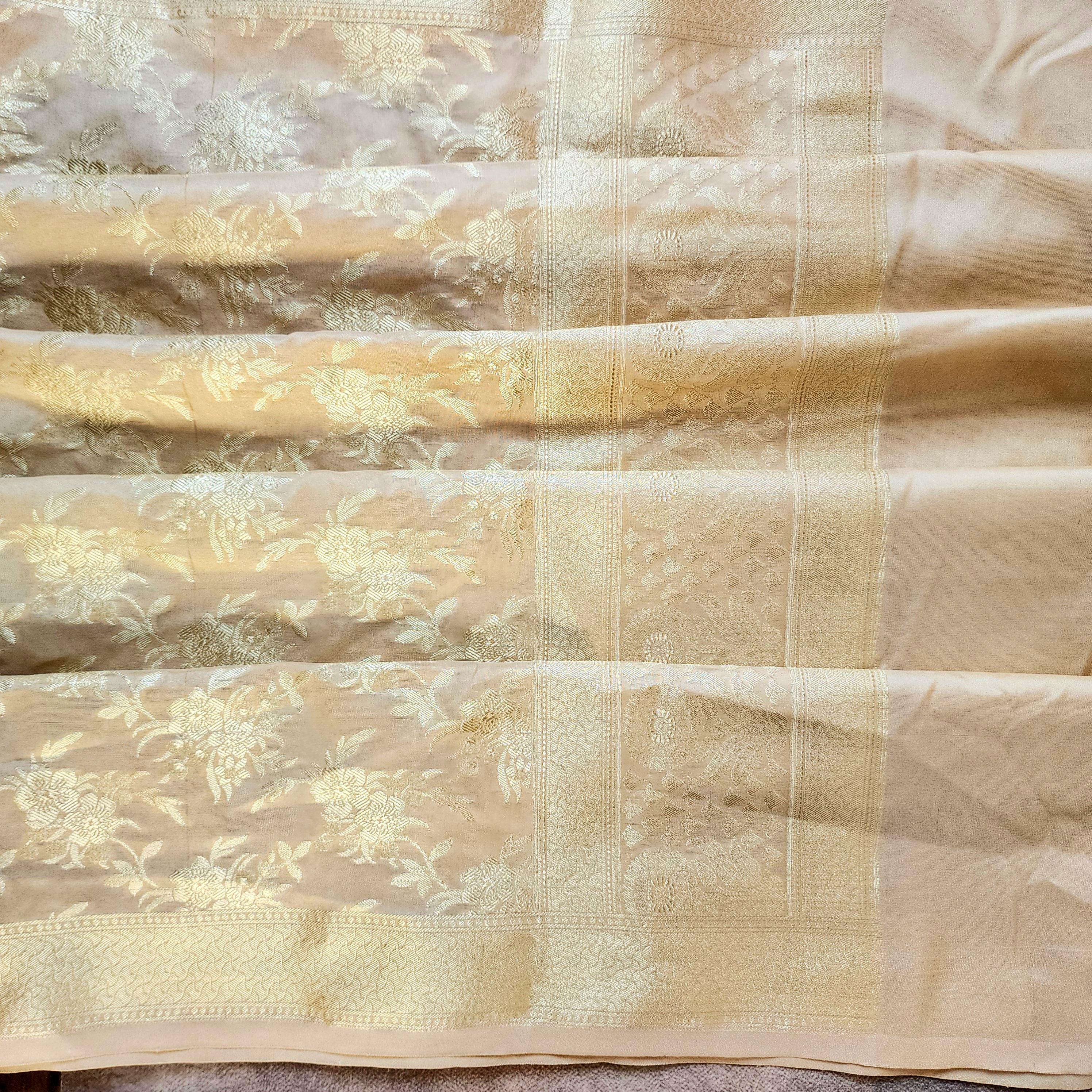 Beige Banarasi Dupatta with Subtle Gold Zari Work Elegant & Lightweight for Minimalist Festive and Wedding Looks Gift for her
