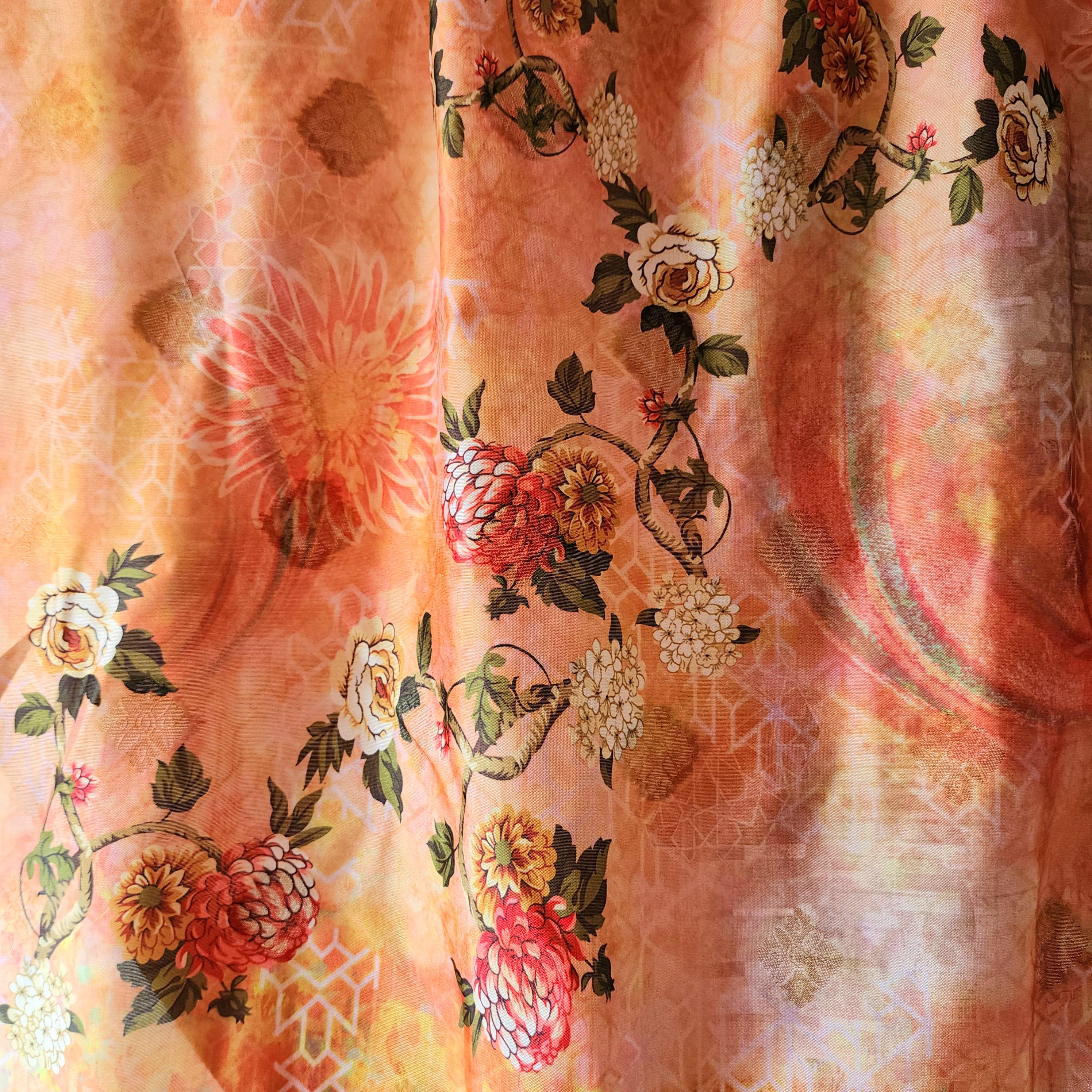 Banarasi Silk Peach Dupatta with luxurious floral prints