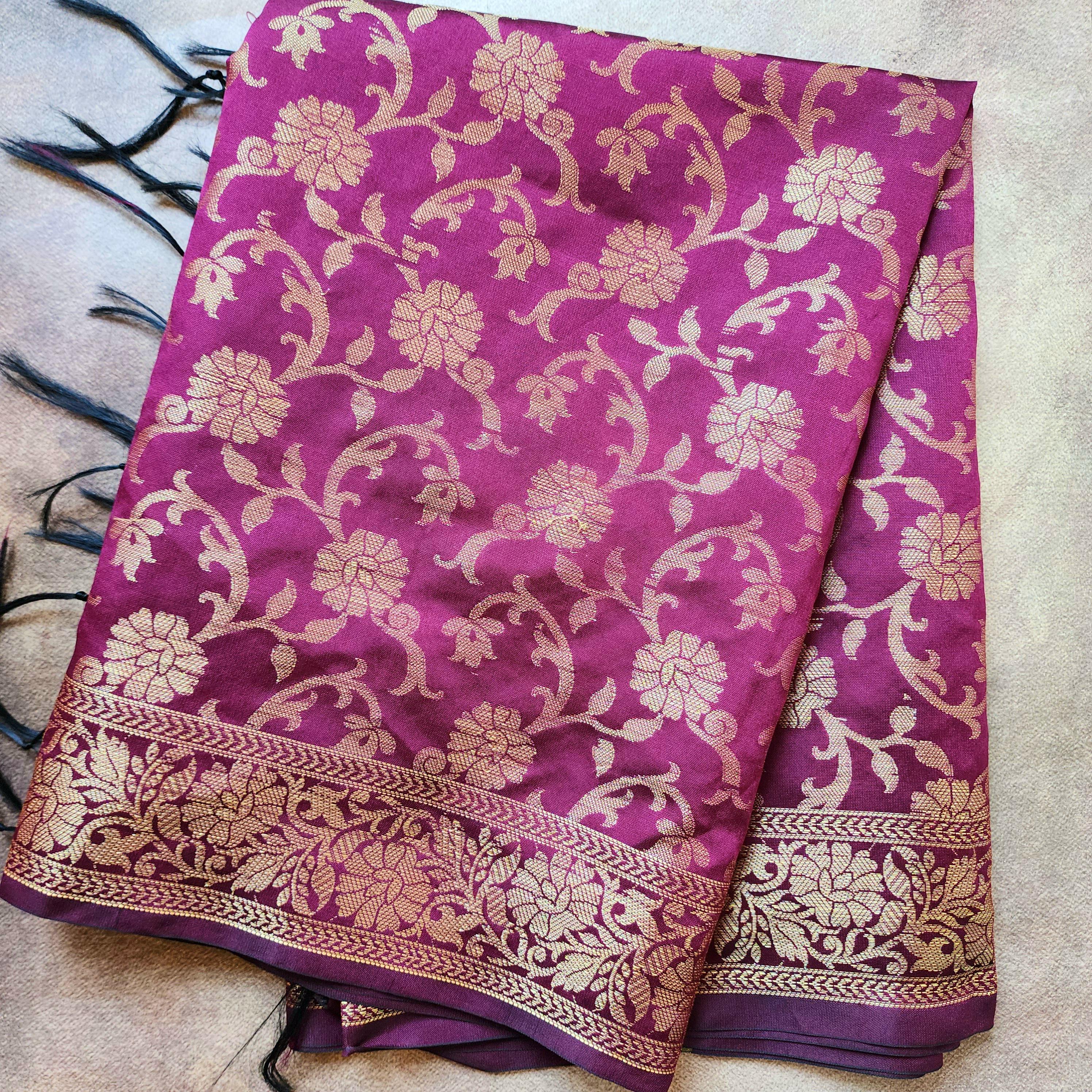 Wine Banarasi Dupatta with Gold Floral Weave Perfect for Evening Wear and Special Occasions