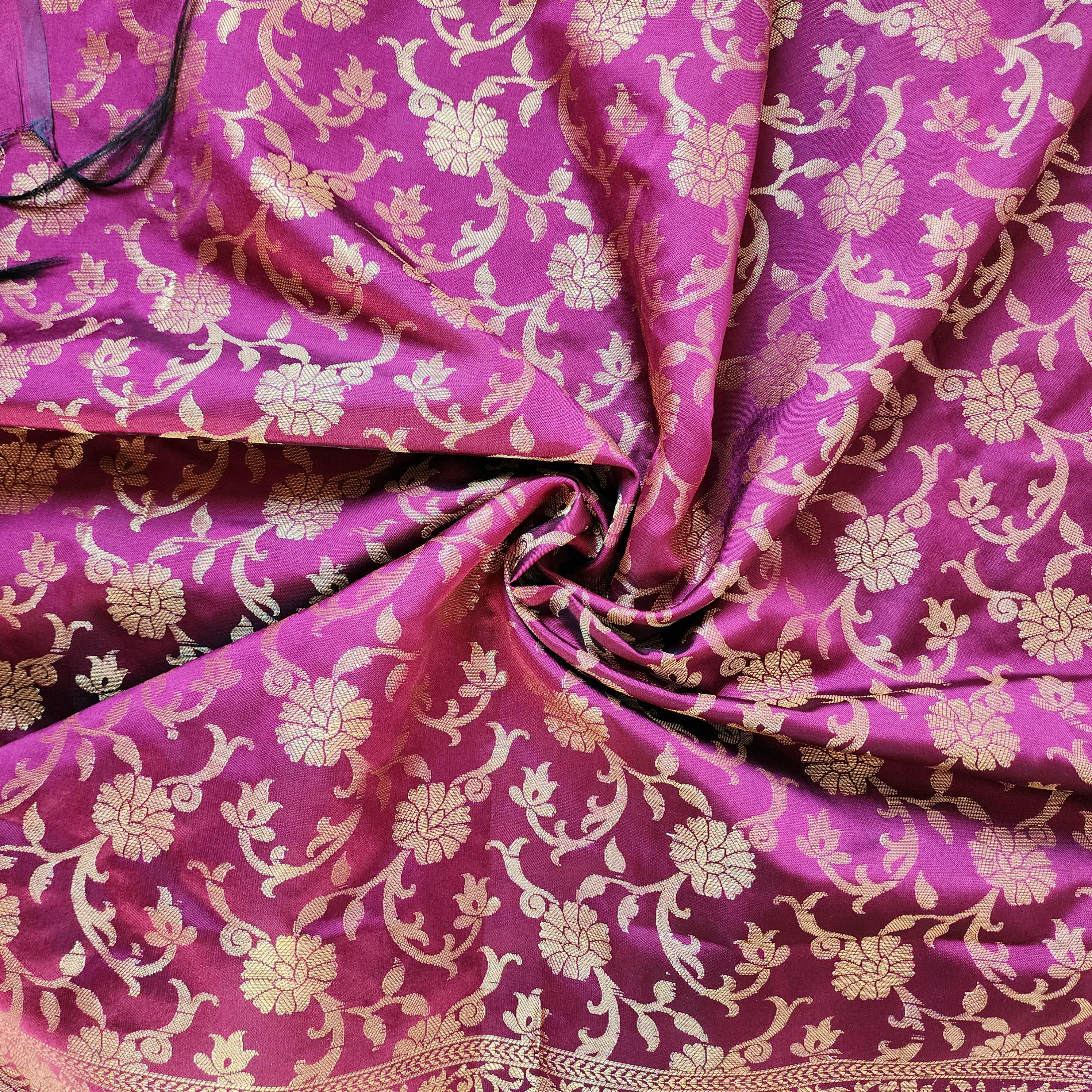 Wine Banarasi Dupatta with Gold Floral Weave Perfect for Evening Wear and Special Occasions