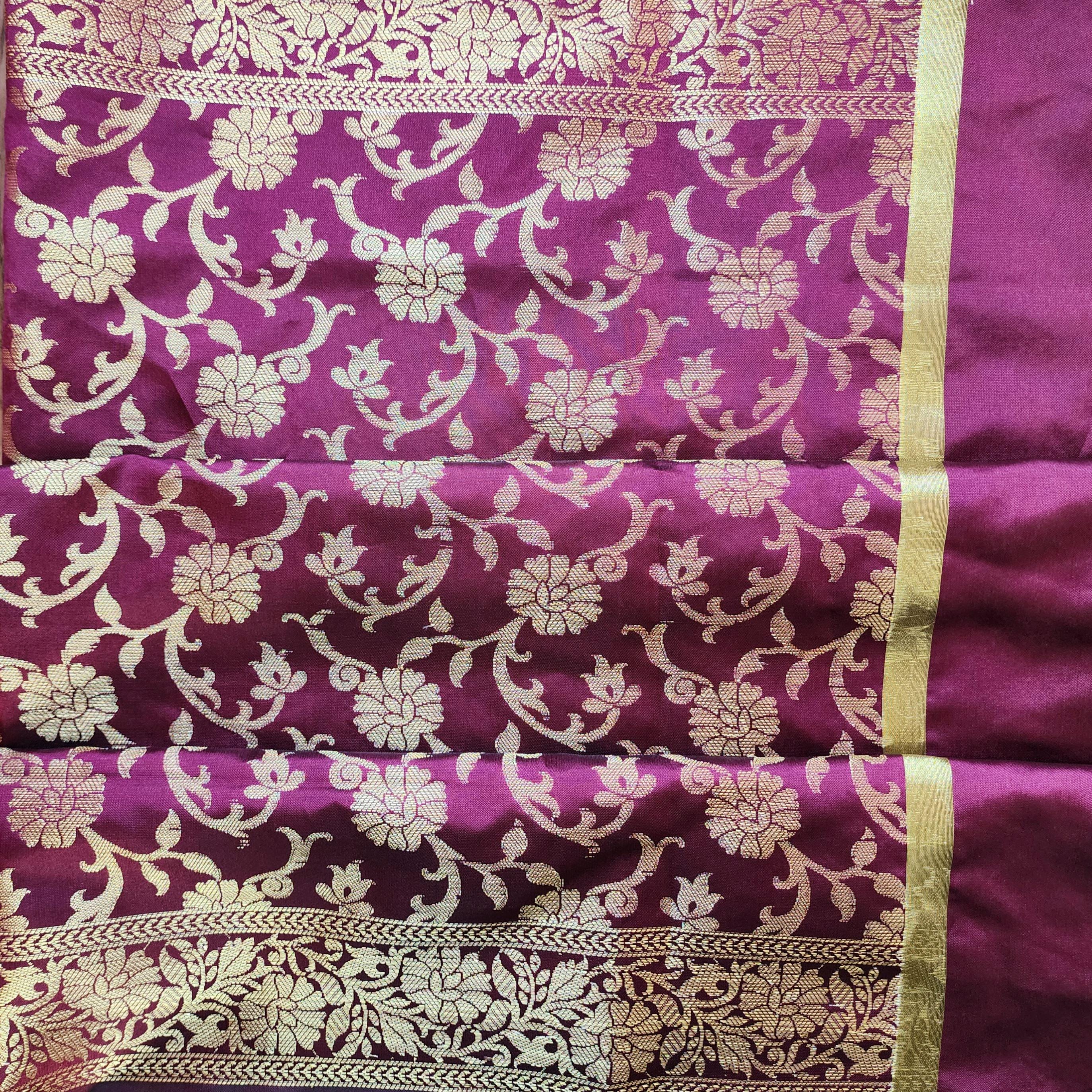 Wine Banarasi Dupatta with Gold Floral Weave Perfect for Evening Wear and Special Occasions