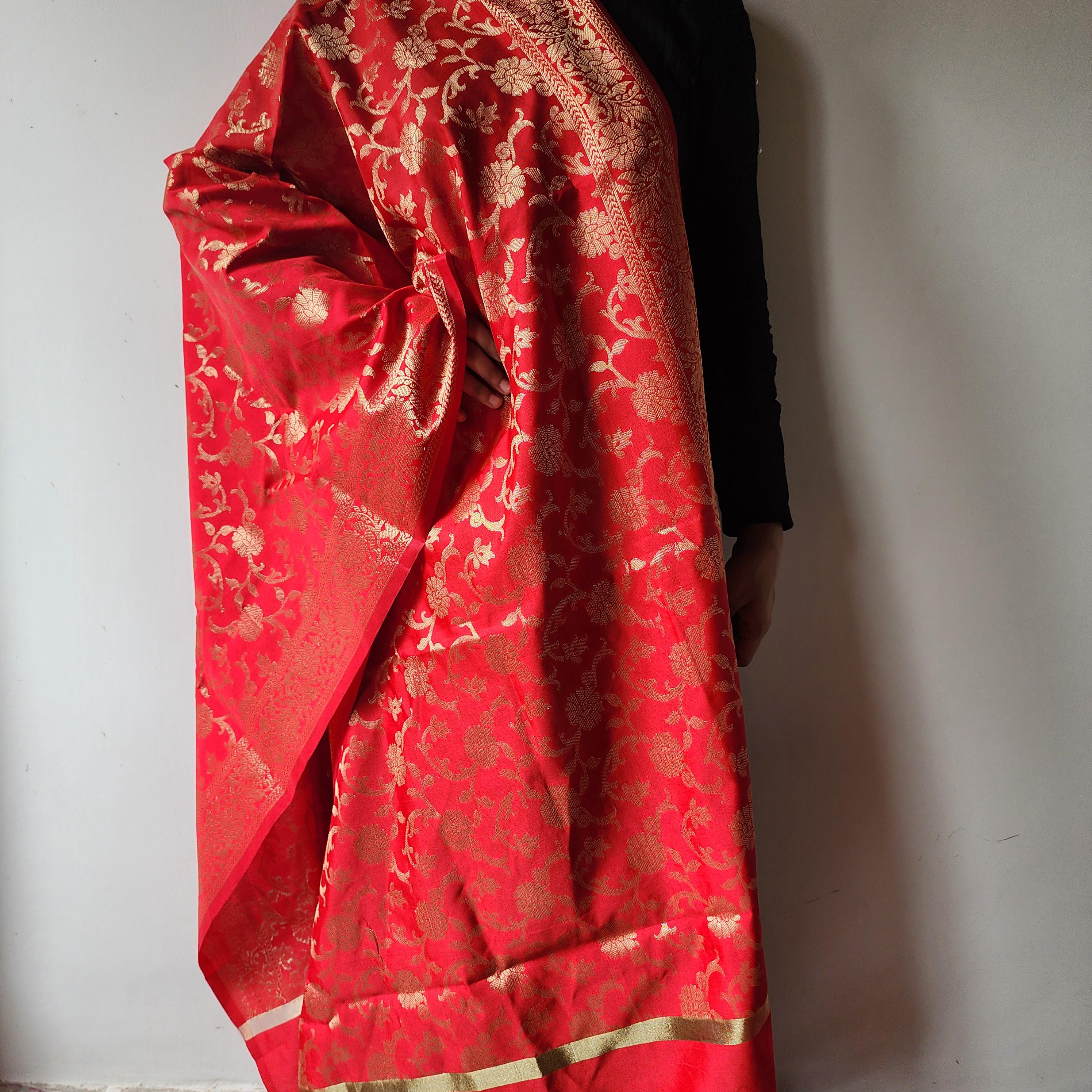 Red Banarasi Dupatta with Gold Floral Weave