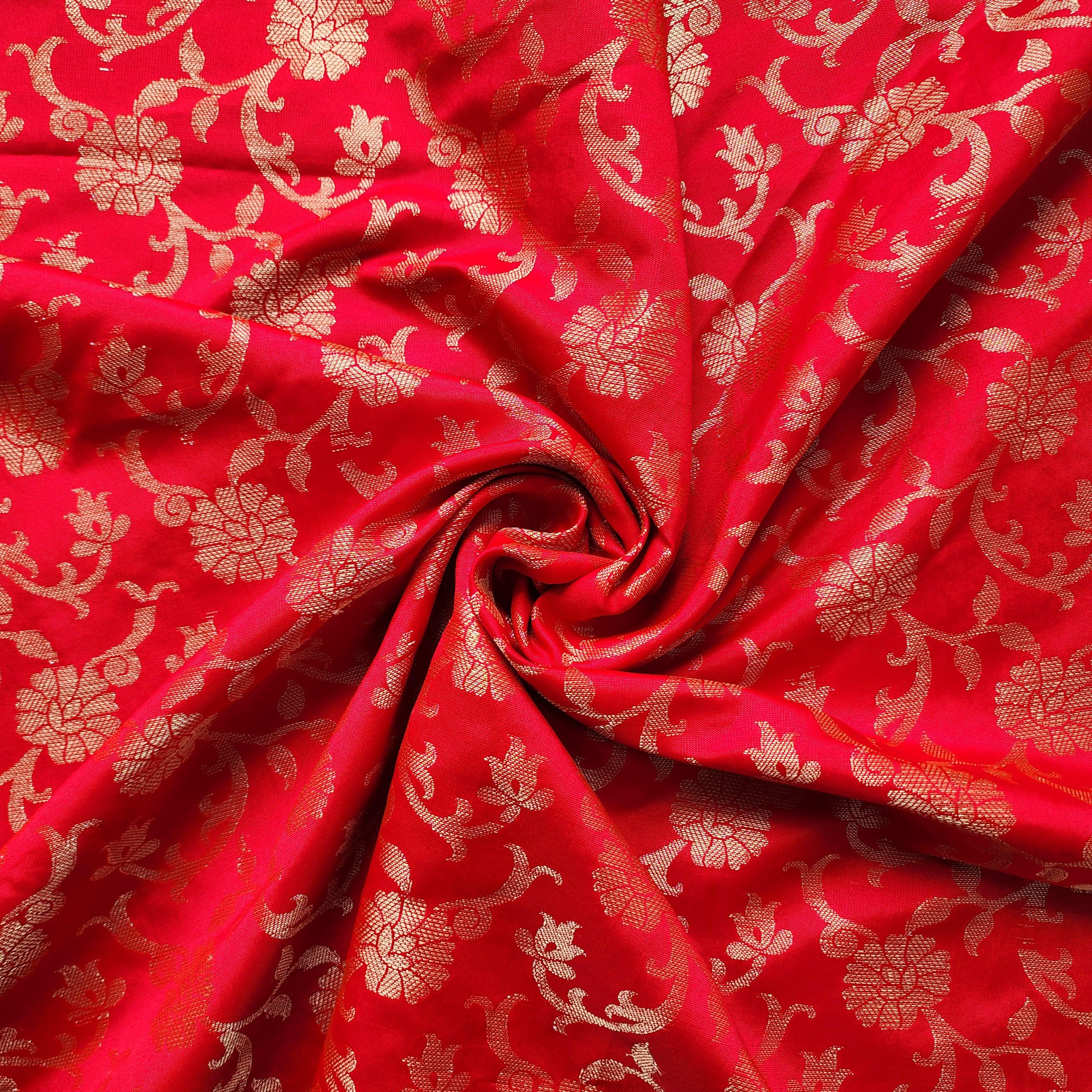 Red Banarasi Dupatta with Gold Floral Weave