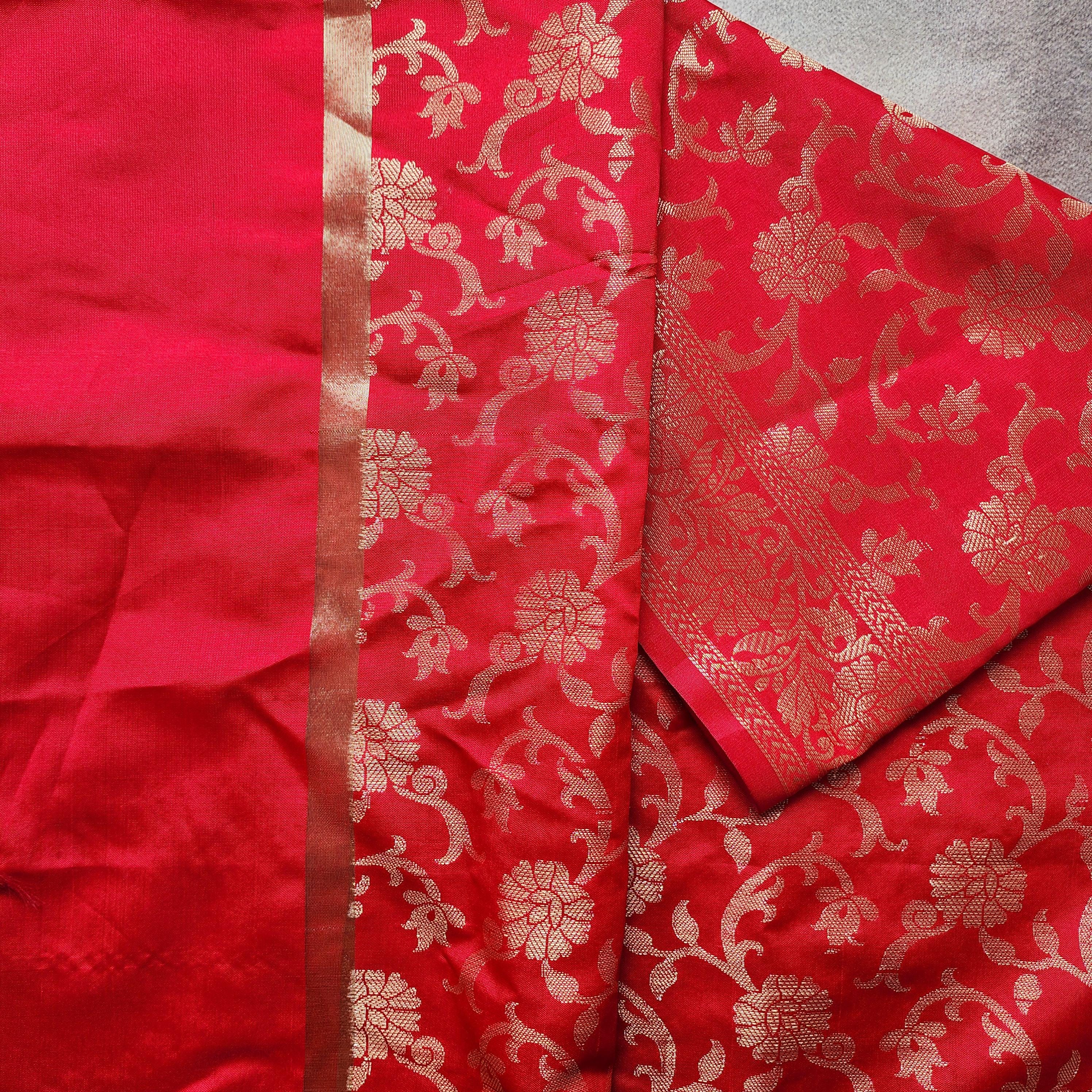 Red Banarasi Dupatta with Gold Floral Weave