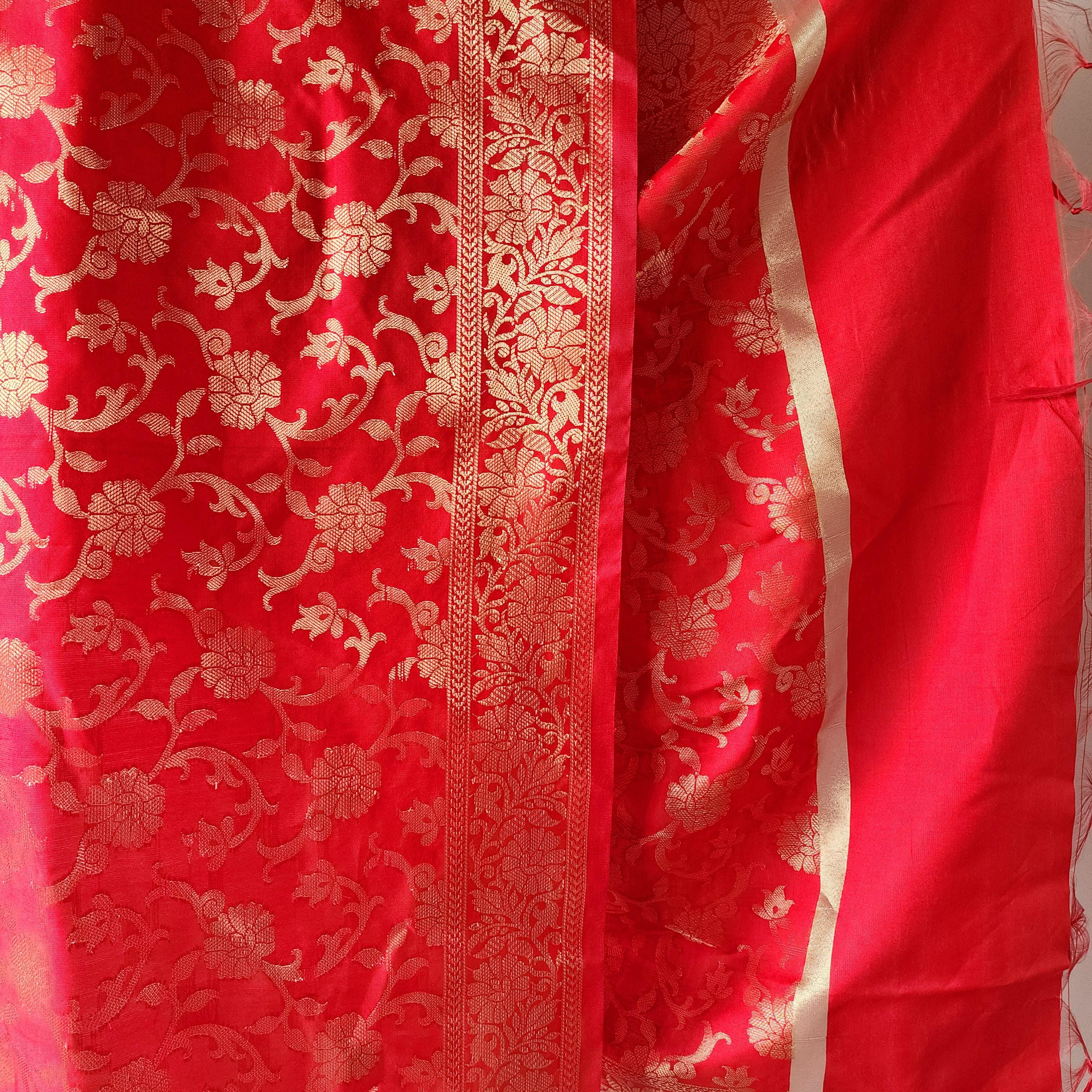 Red Banarasi Dupatta with Gold Floral Weave