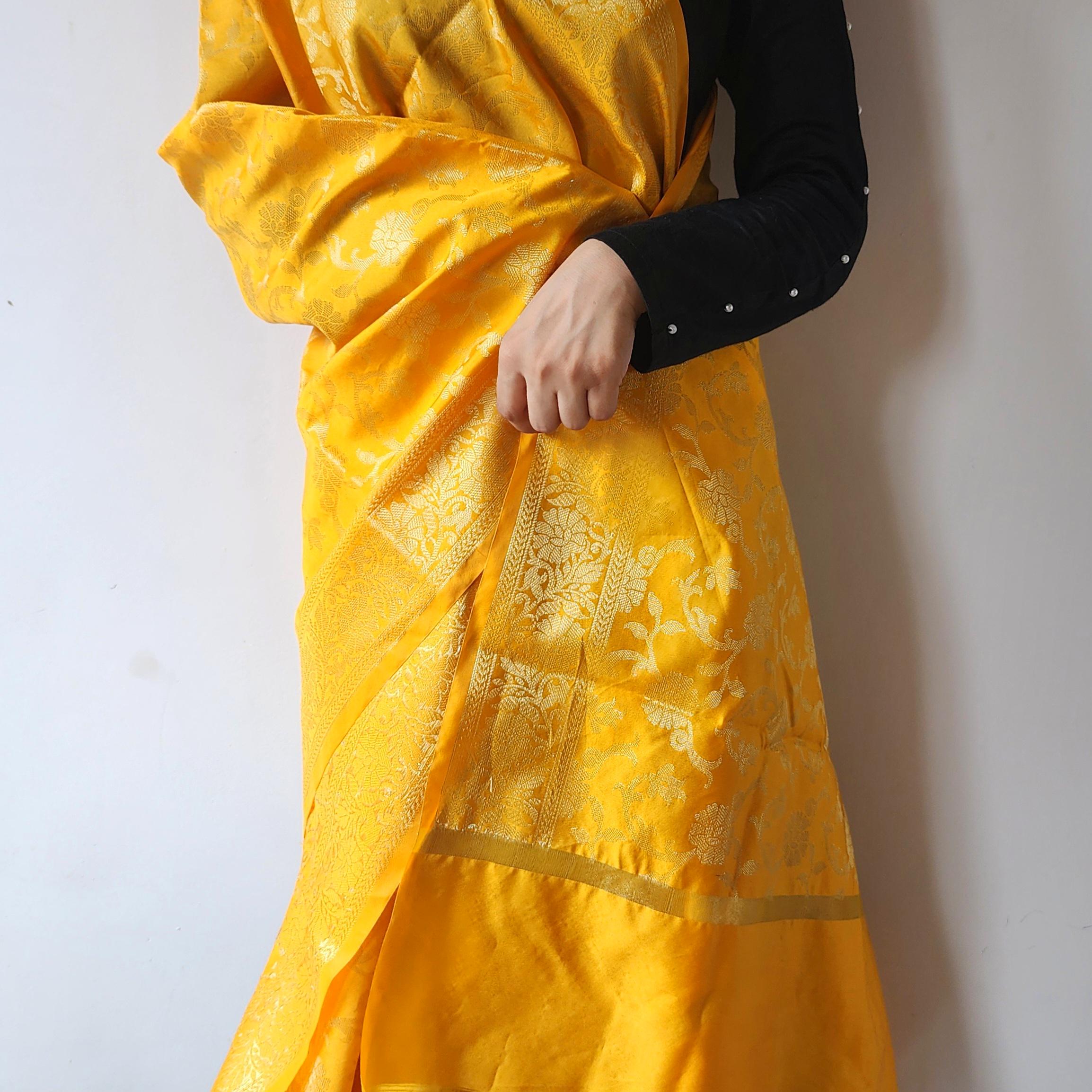 Yellow Banarasi Dupatta with Gold Floral Weave