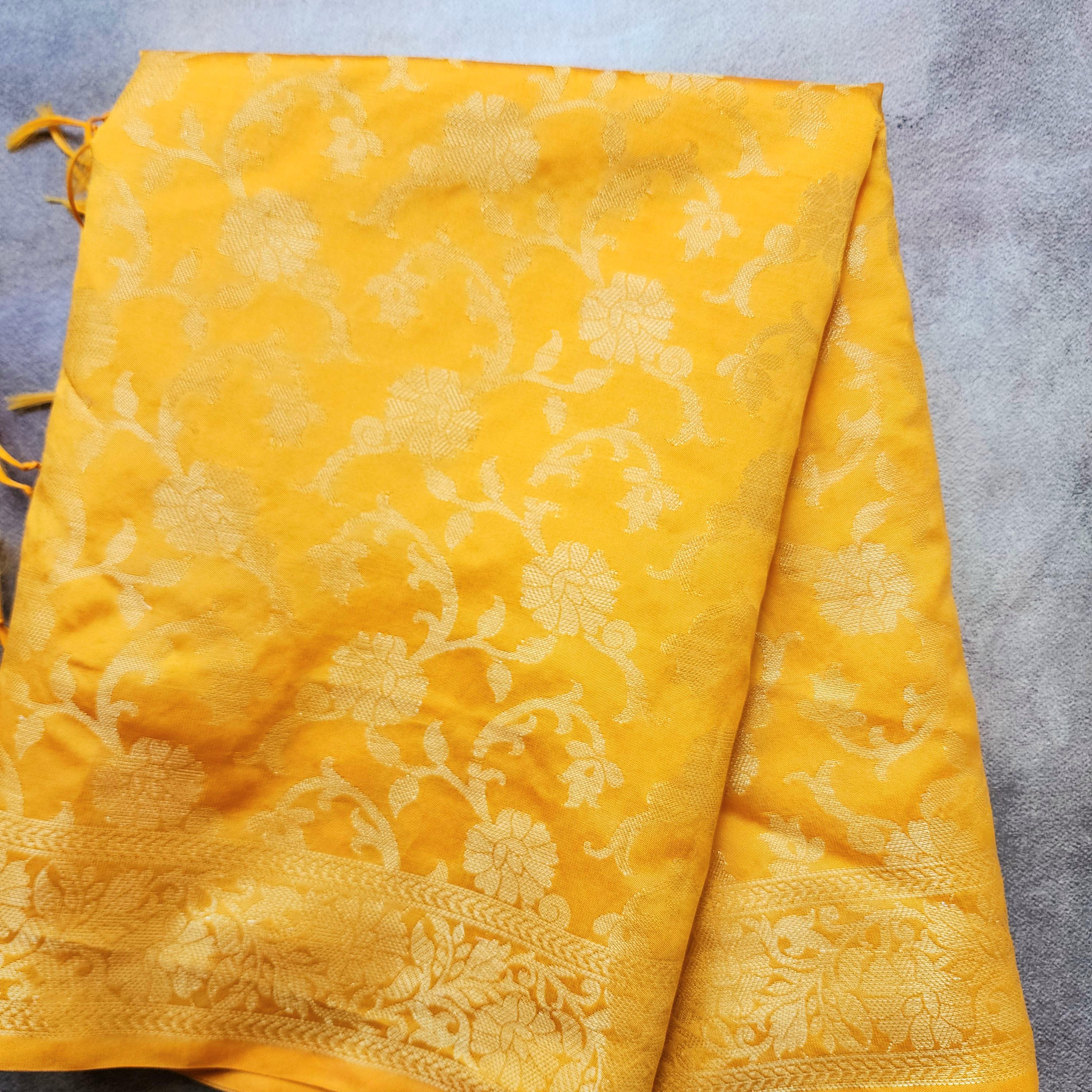 Yellow Banarasi Dupatta with Gold Floral Weave Perfect for Evening Wear and Special Occasions