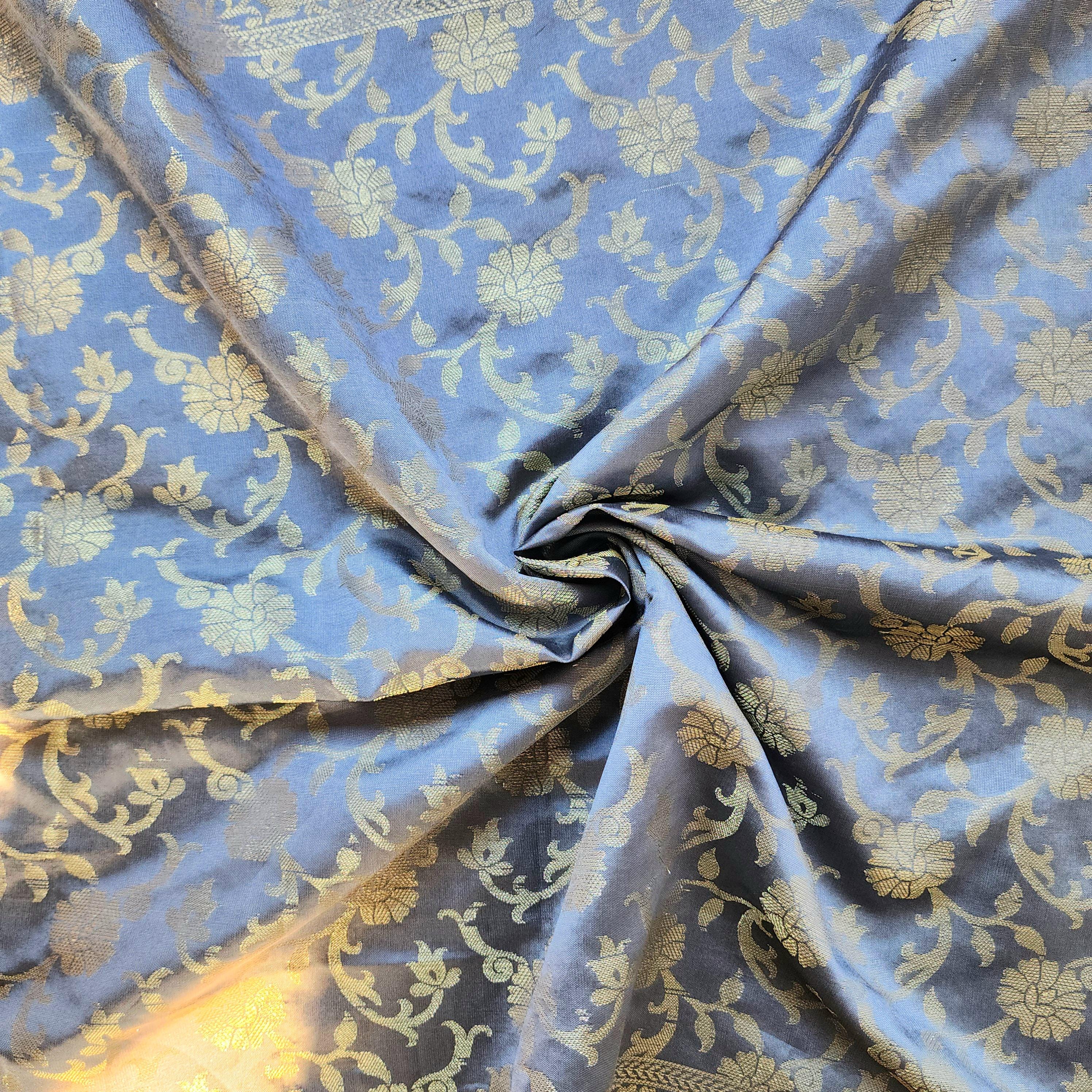 Gray Banarasi Dupatta with Gold Floral Weave  Perfect for Evening Wear and Special Occasions