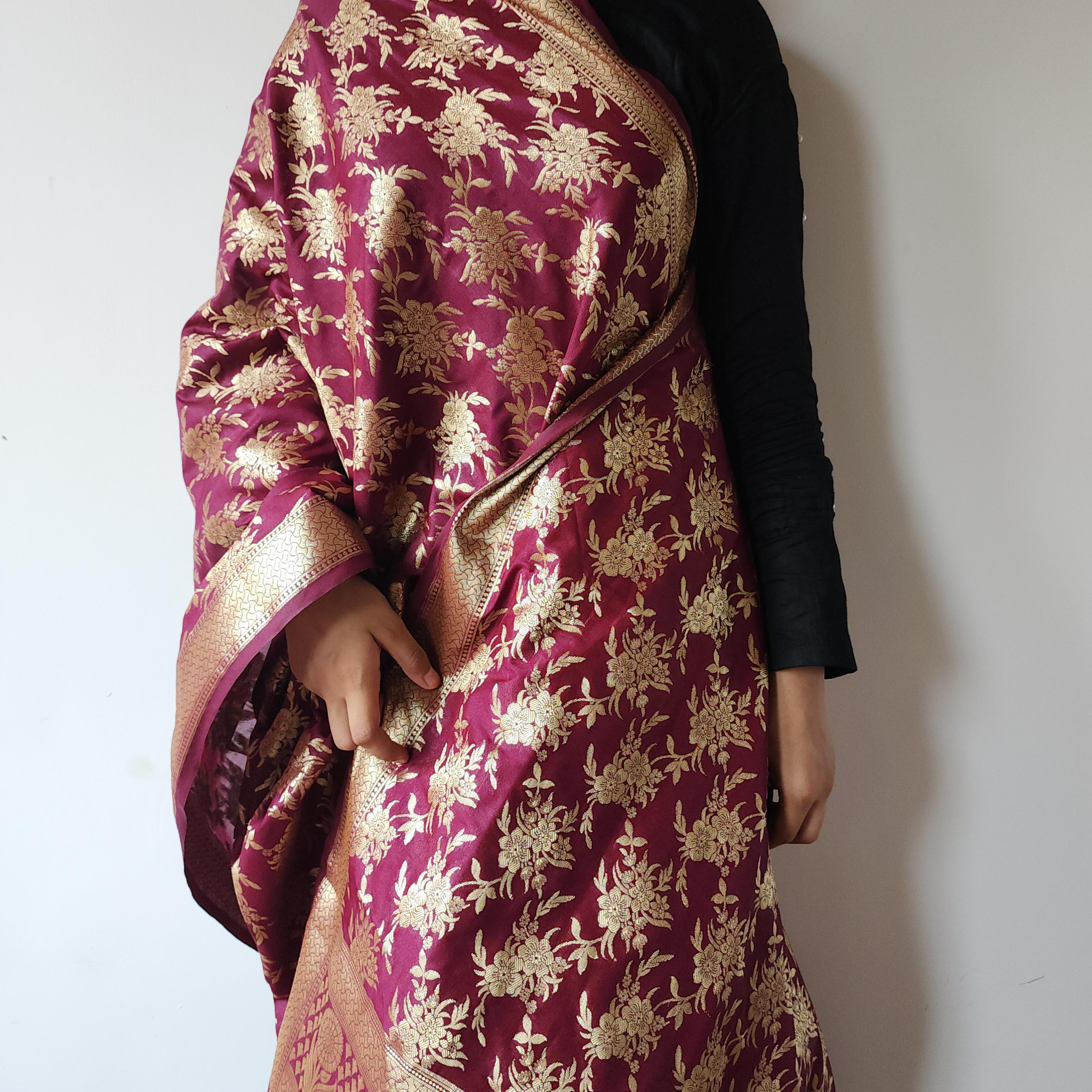 Magenta Banarasi Dupatta with Subtle Gold Zari Work Elegant & Lightweight for Minimalist Festive and Wedding Looks Gift for her