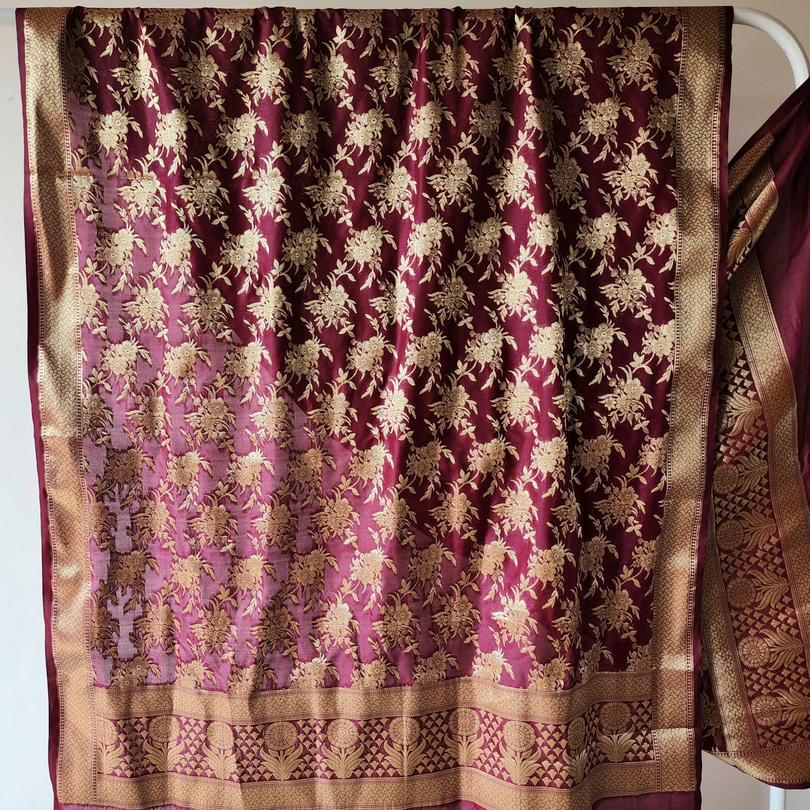 Magenta Banarasi Dupatta with Subtle Gold Zari Work Elegant & Lightweight for Minimalist Festive and Wedding Looks Gift for her