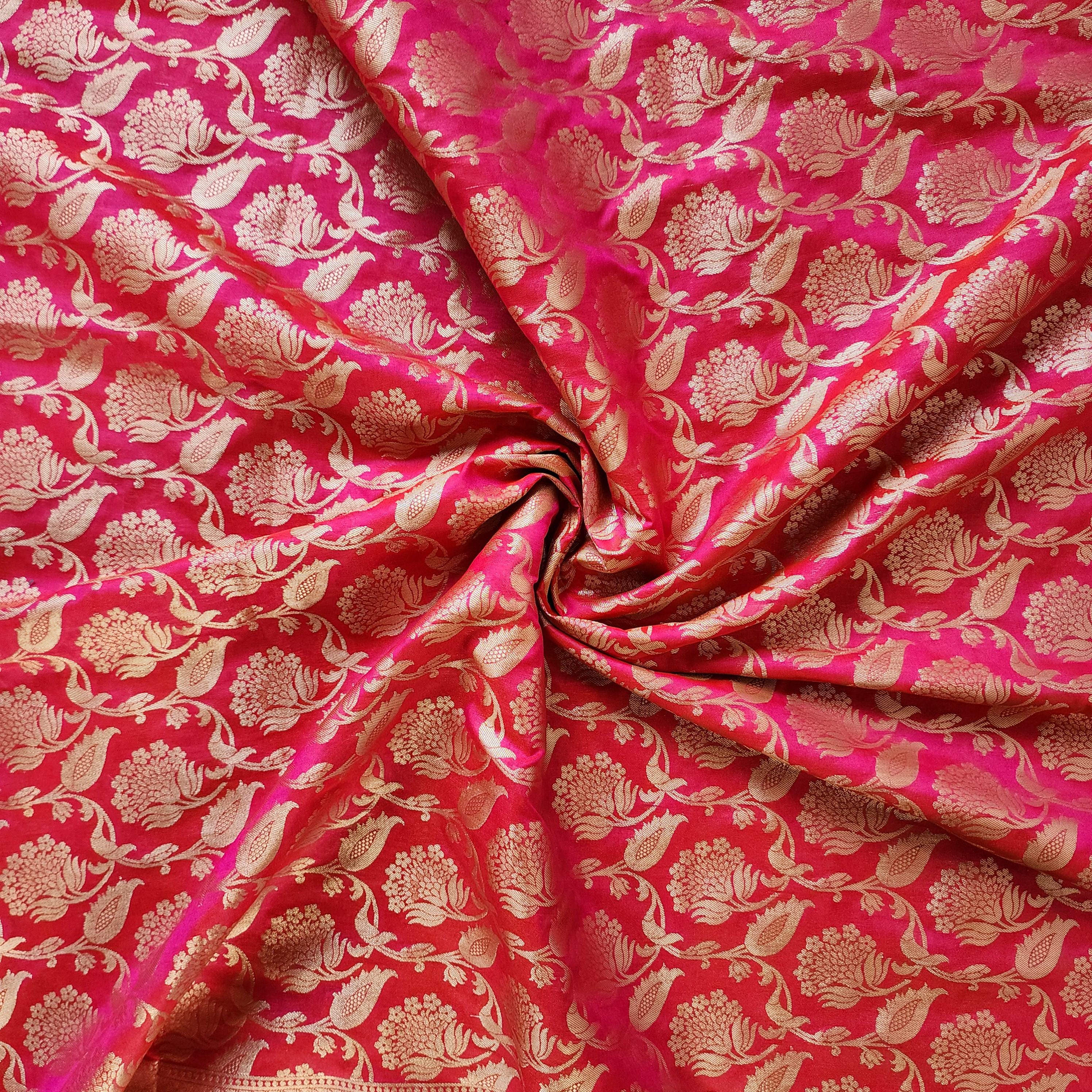 Pink Banarasi Dupatta with Gold Zari Floral Buta Festive & Elegant Addition for Traditional and Wedding Wear