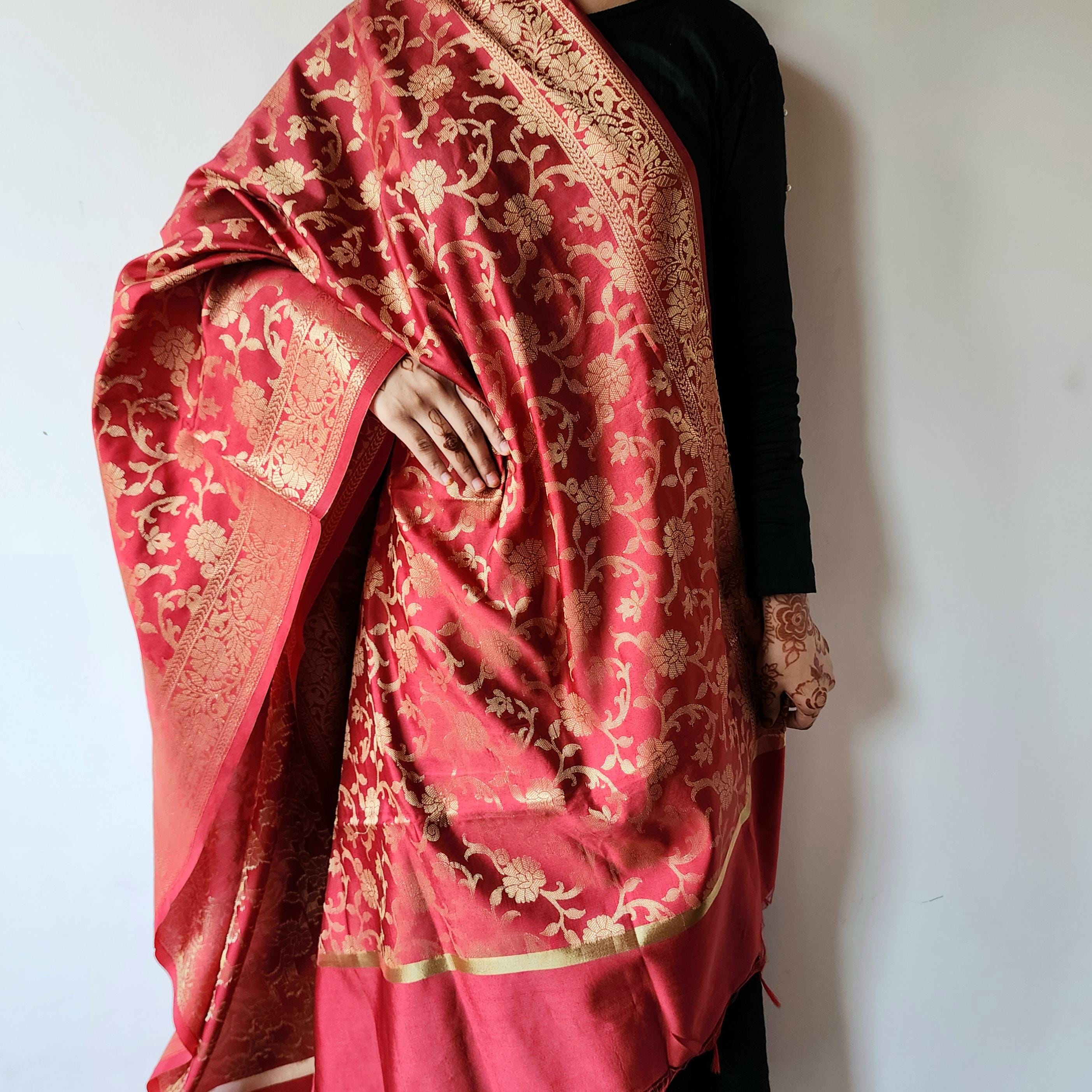 Banarasi Dark Red Dupatta with gold handweaving