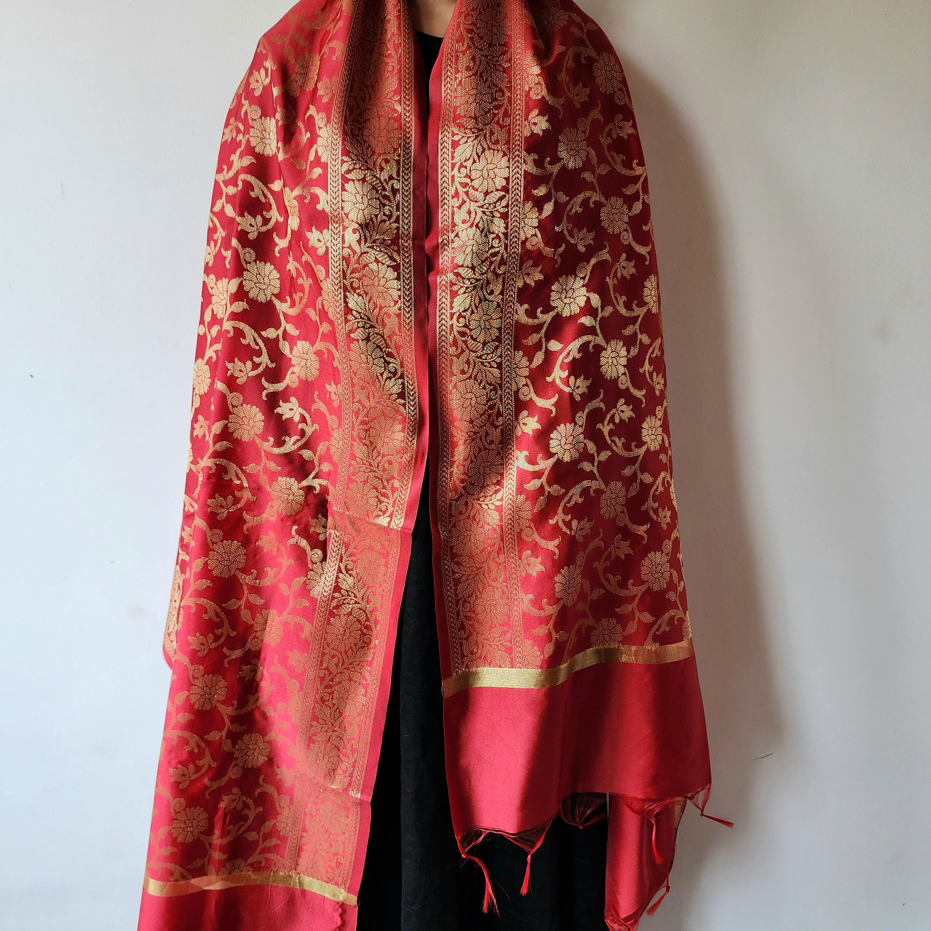 Banarasi Dark Red Dupatta with gold handweaving