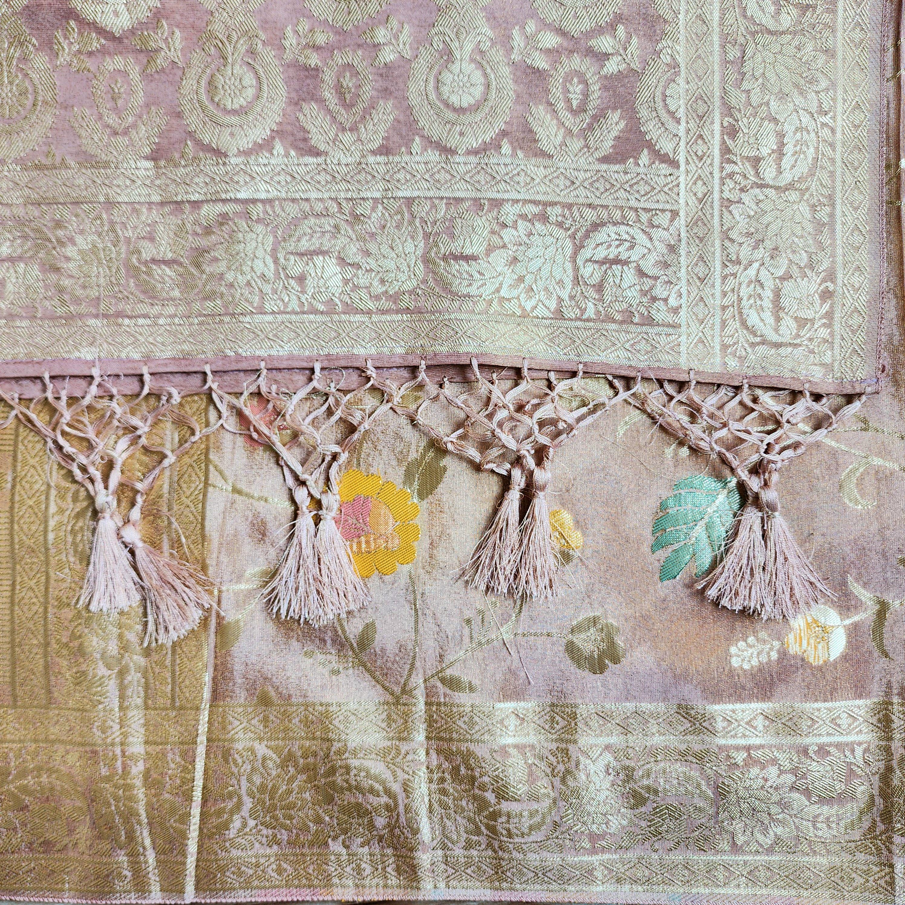 Banarasi Brocade Silk Pink dupatta, Handpainted Multicolor meenakari work Indian traditional & Festive wear Dupatta