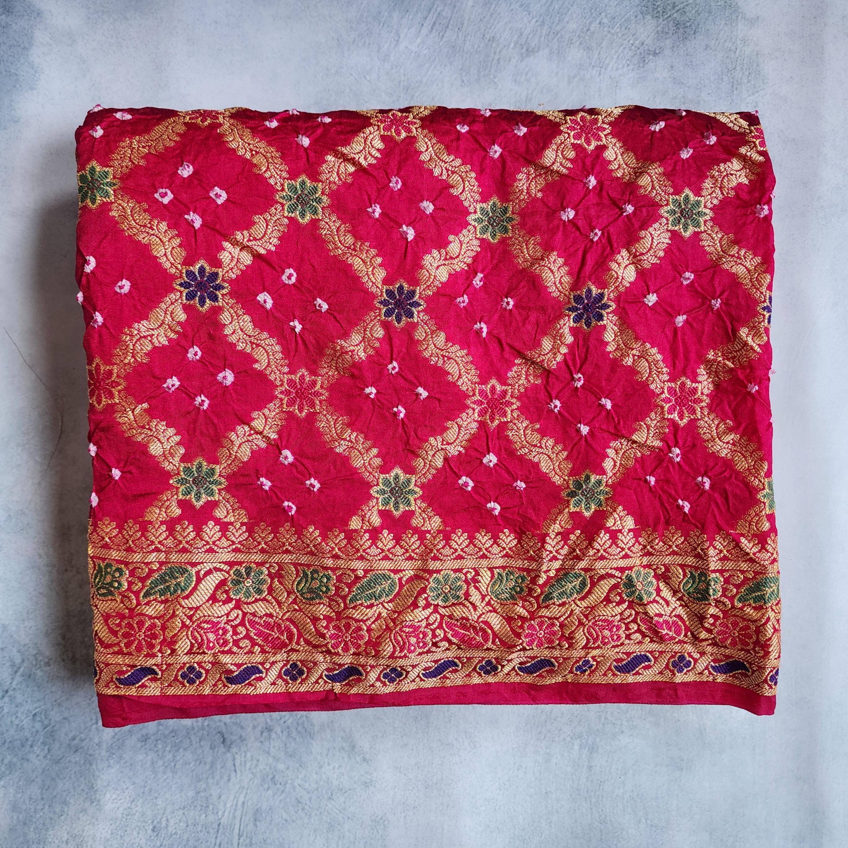 Rani Pink Bandhni dupatta with Banarasi Meenakari work