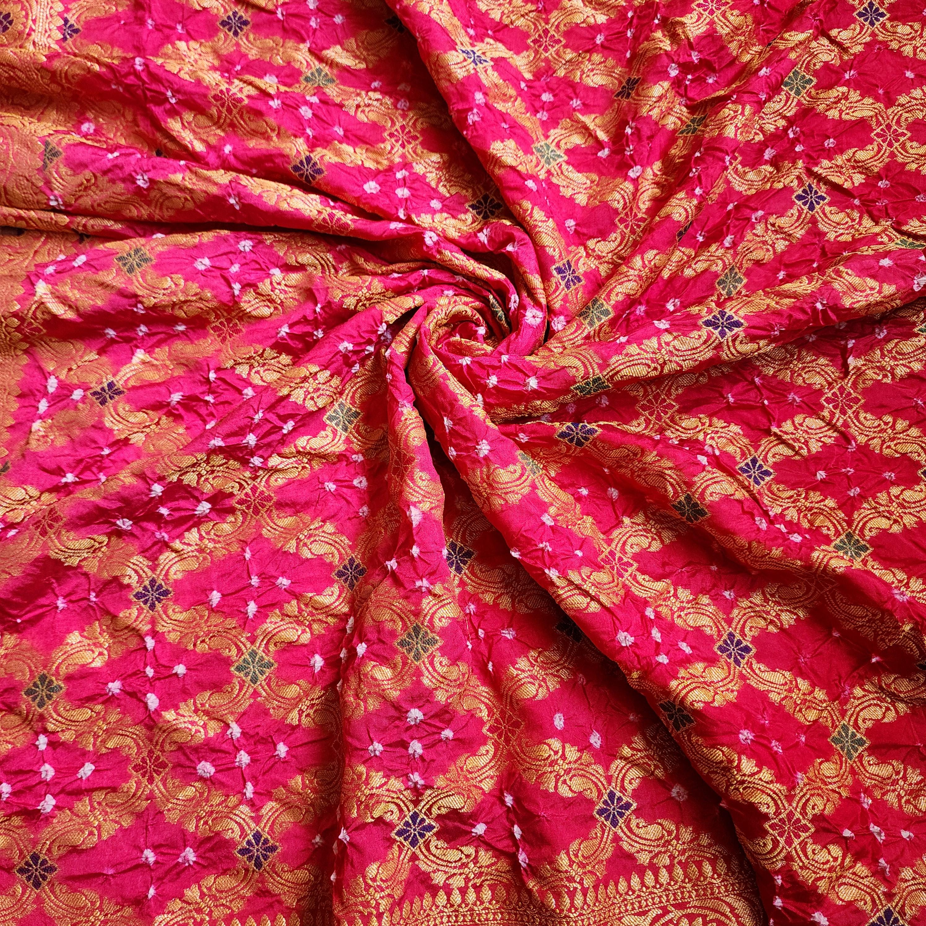 Pink Bandhni dupatta with floral motifs & Banarasi Meenakari work