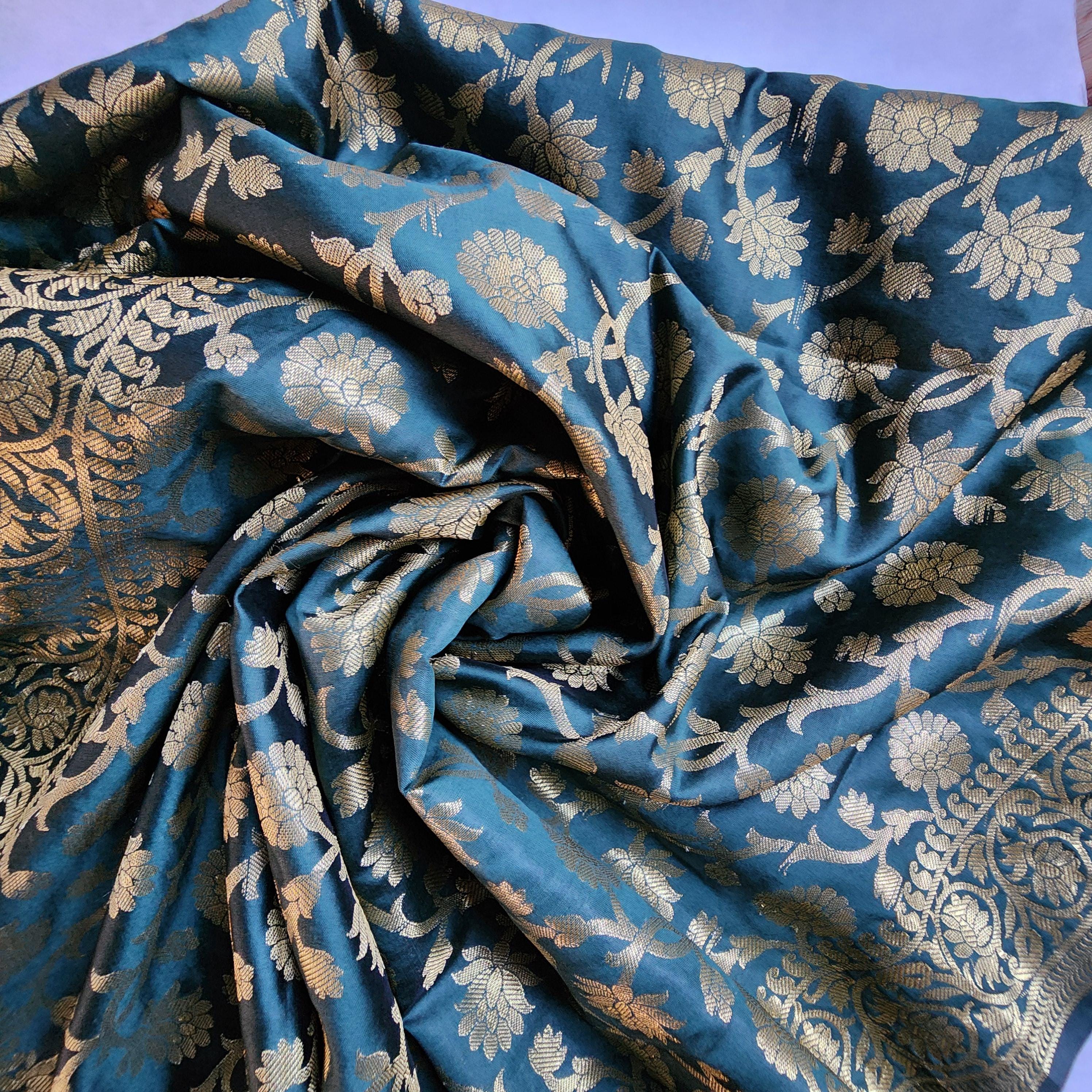 Bottle Teal Green Banarasi Silk Dupatta with Floral Kairi Border