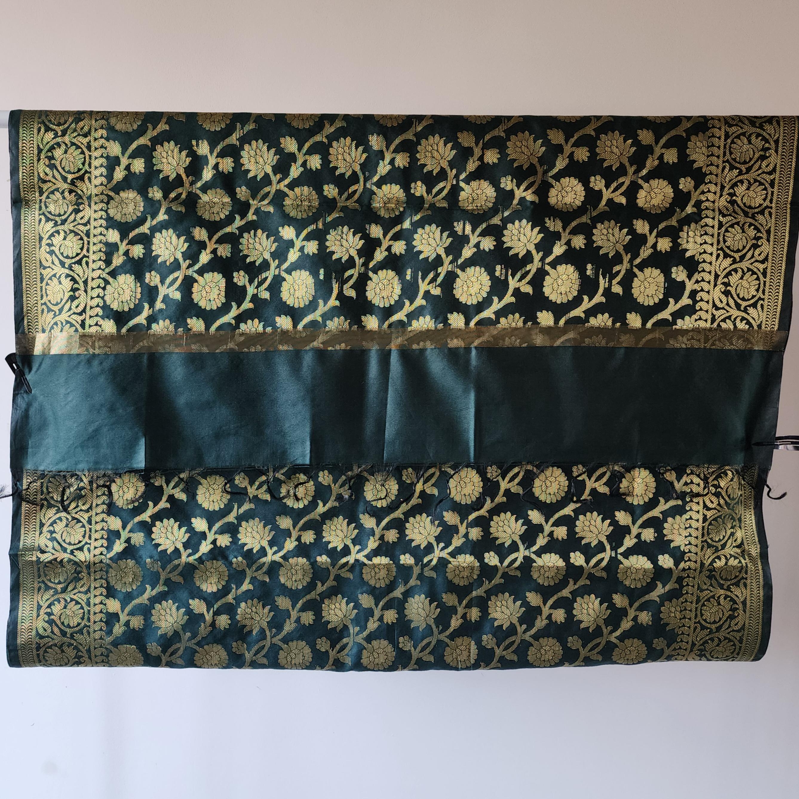 Dark Green Banarasi Dupatta with Rich Golden Zari Motifs A Classic Choice for Ethnic Looks.