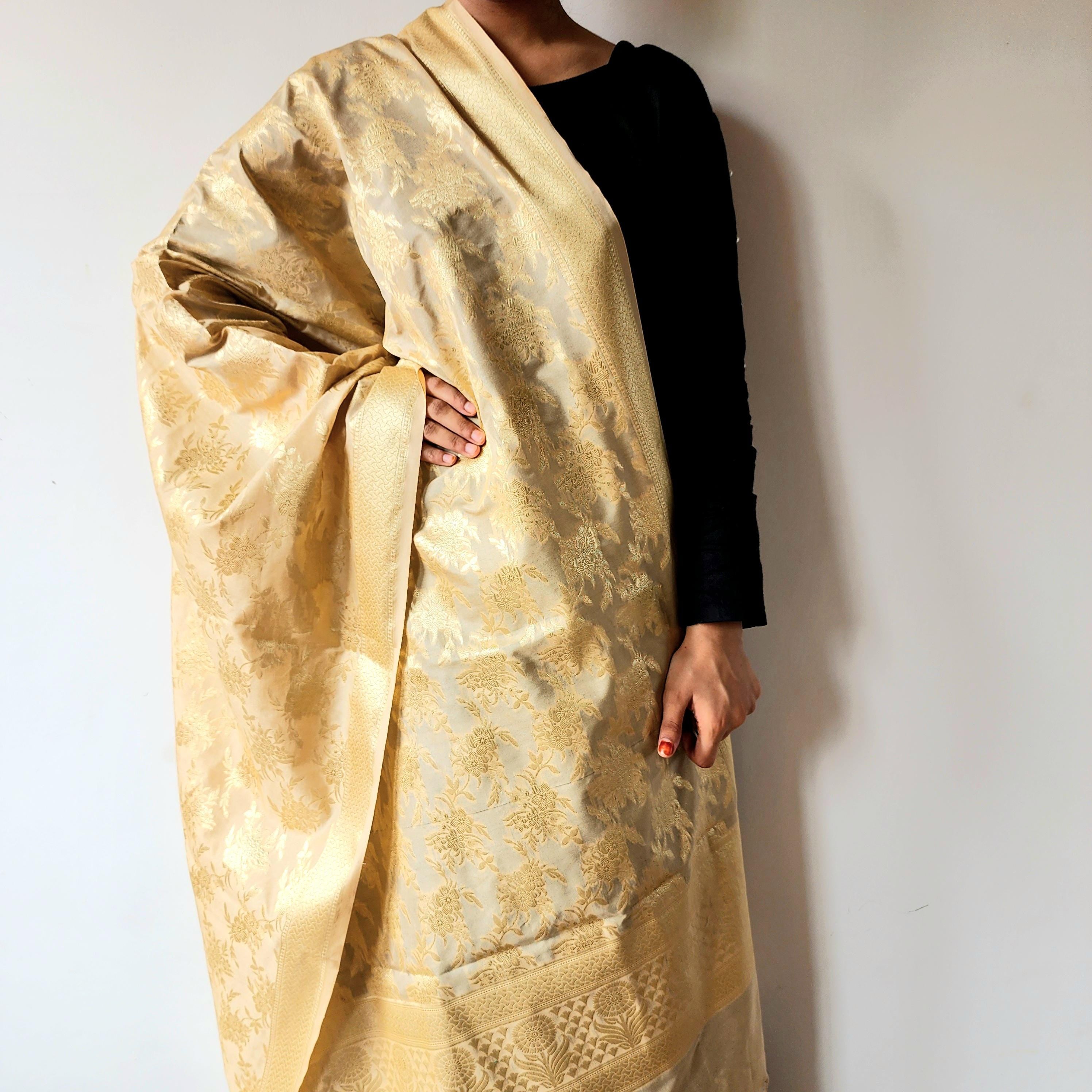 Beige Banarasi Dupatta with Subtle Gold Zari Work Elegant & Lightweight for Minimalist Festive and Wedding Looks Gift for her