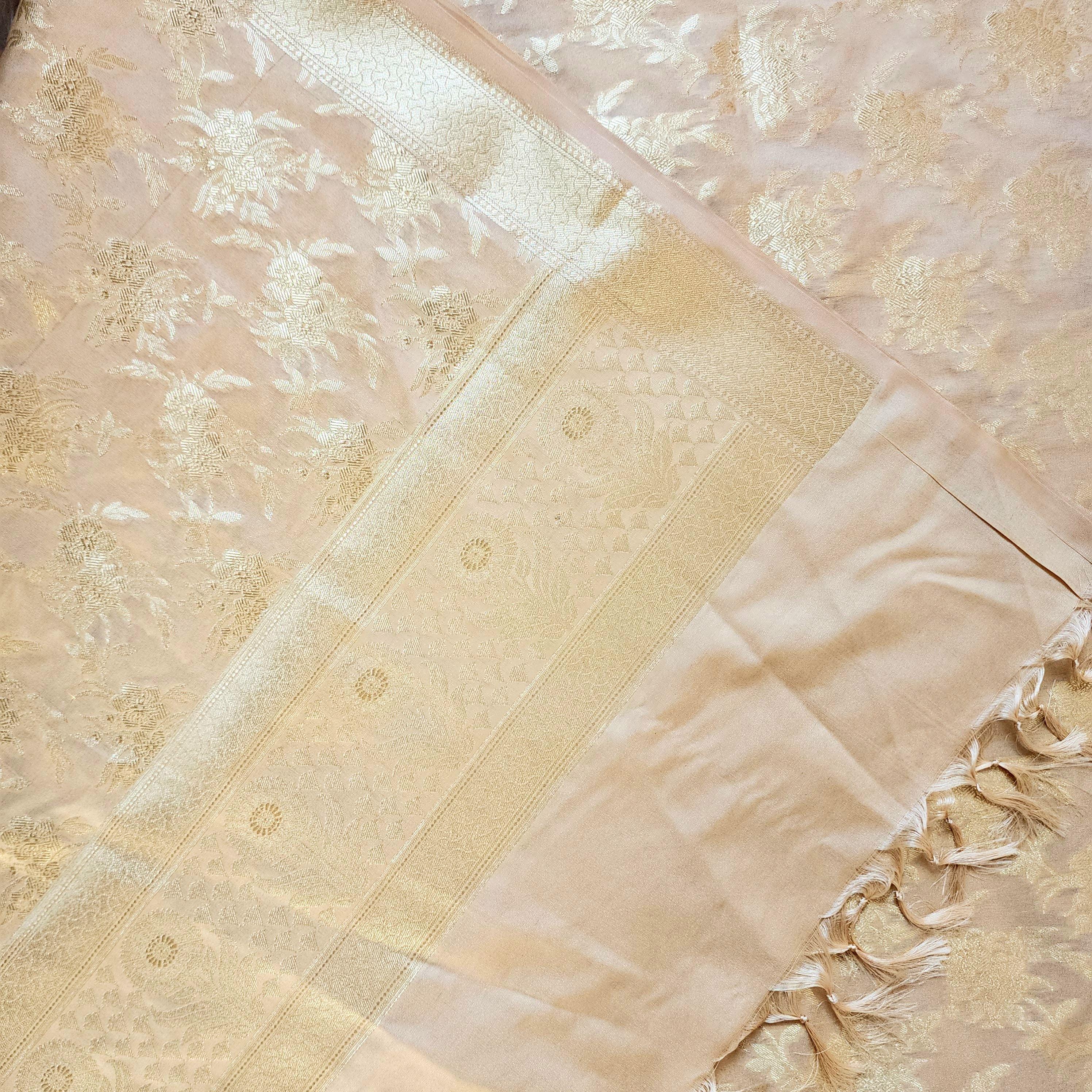 Beige Banarasi Dupatta with Subtle Gold Zari Work Elegant & Lightweight for Minimalist Festive and Wedding Looks Gift for her