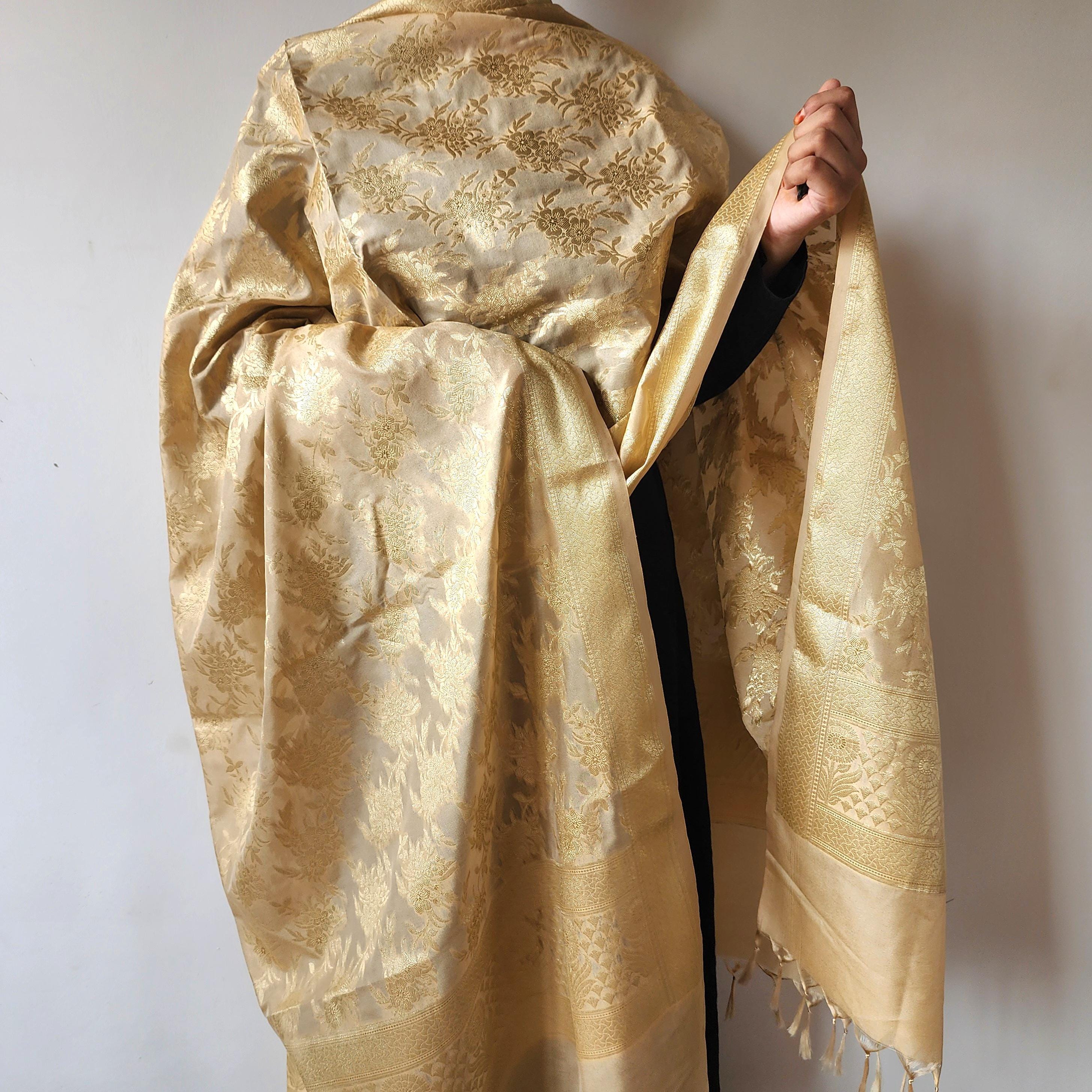 Beige Banarasi Dupatta with Subtle Gold Zari Work Elegant & Lightweight for Minimalist Festive and Wedding Looks Gift for her