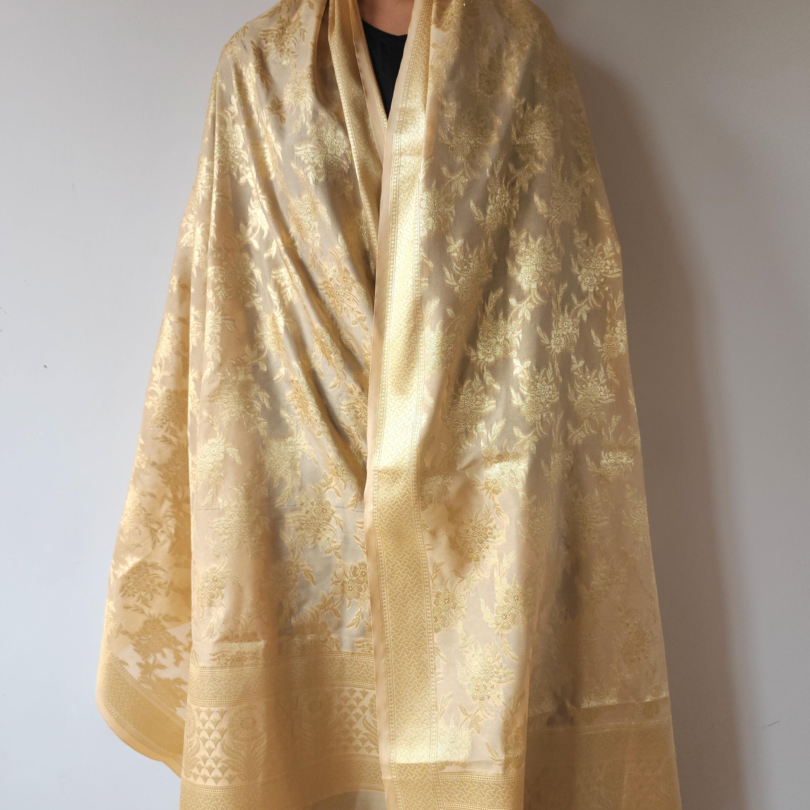 Beige Banarasi Dupatta with Subtle Gold Zari Work Elegant & Lightweight for Minimalist Festive and Wedding Looks Gift for her