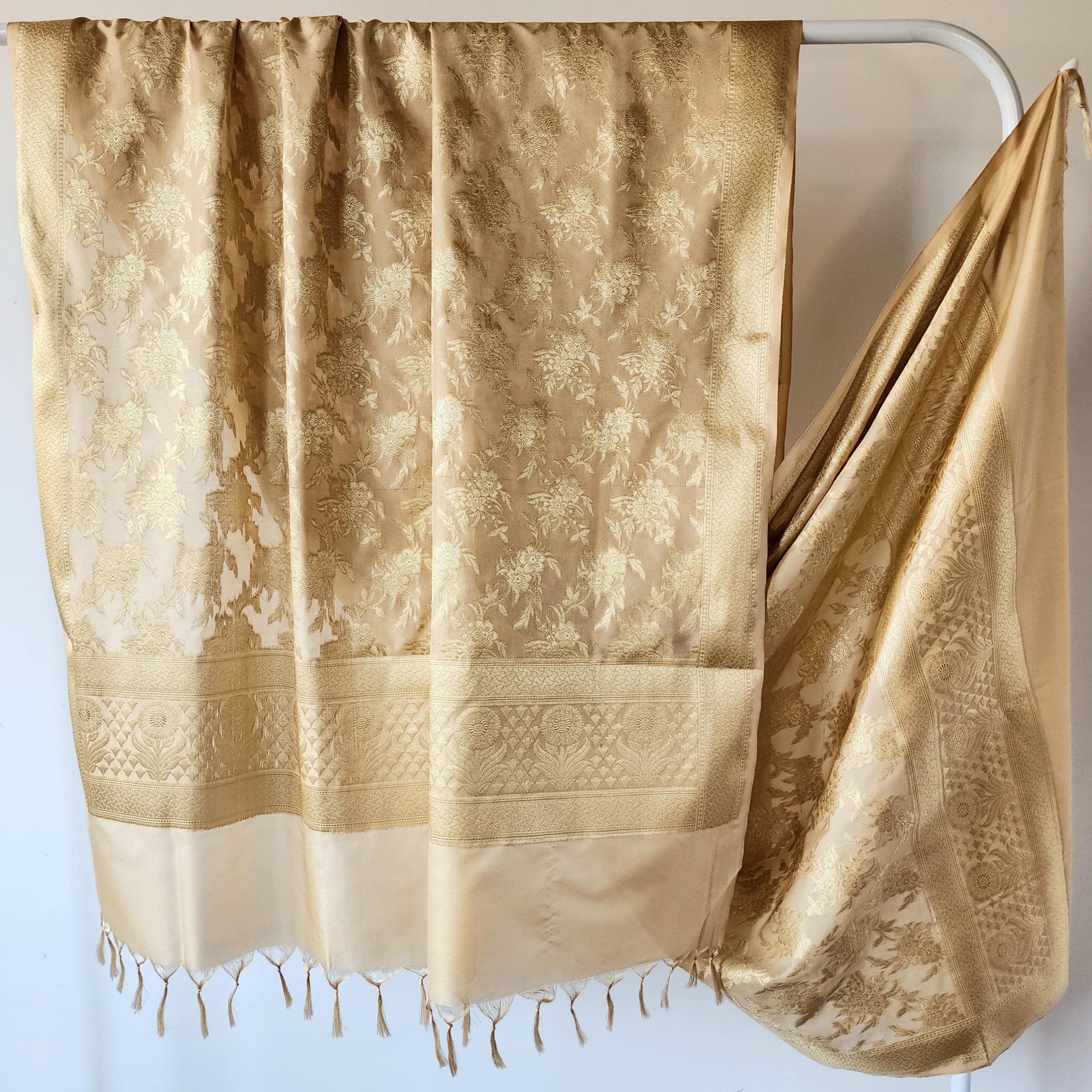 Beige Banarasi Dupatta with Subtle Gold Zari Work Elegant & Lightweight for Minimalist Festive and Wedding Looks Gift for her