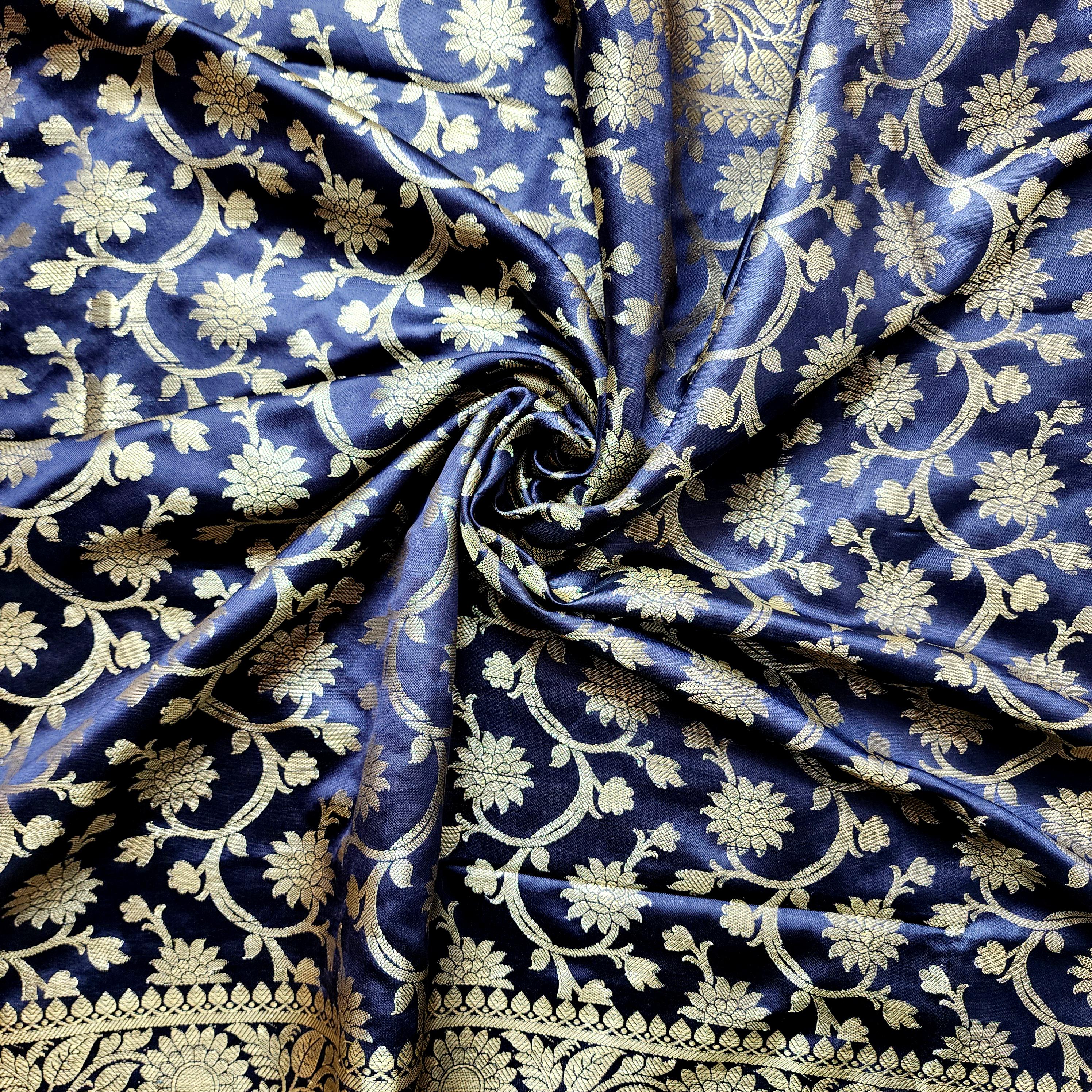 Black Banarasi Dupatta with Gold Floral Weave Perfect for Evening Wear and Special Occasions