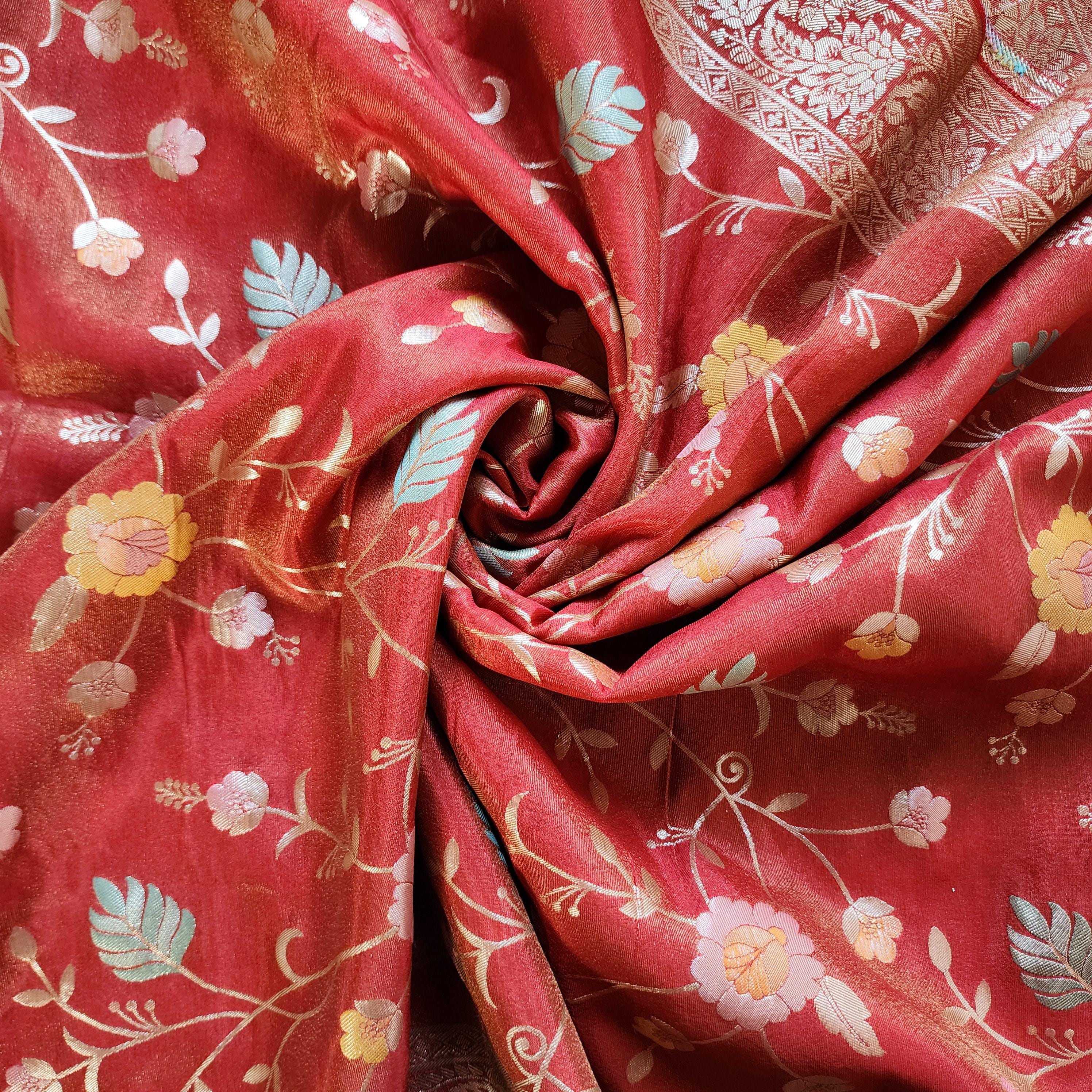 Banarasi Brocade Brick Red dupatta, Handpainted Multicolor meenakari work Indian traditional & Festive wear Dupatta