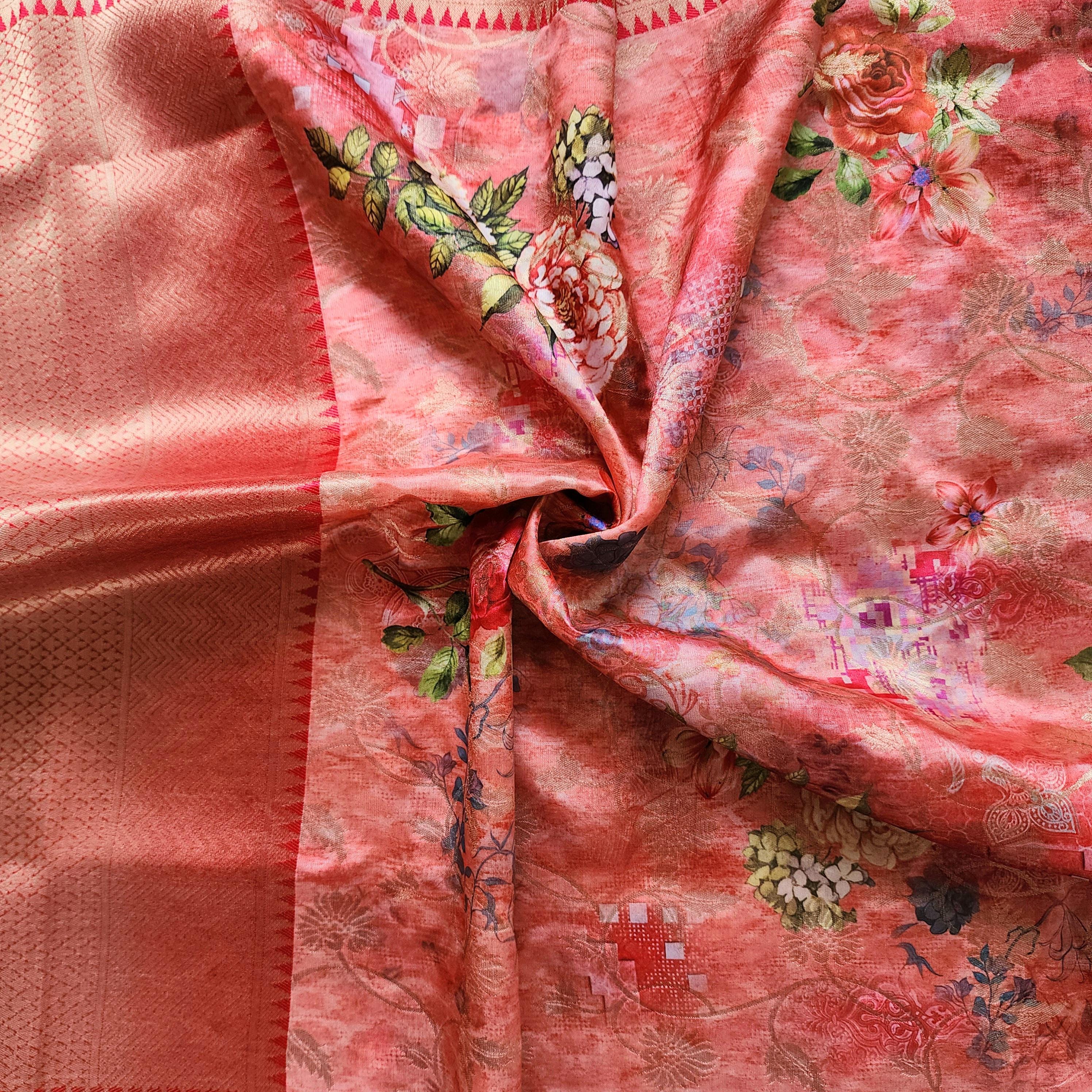 Banarasi Silk royal Red Dupatta with luxurious floral prints