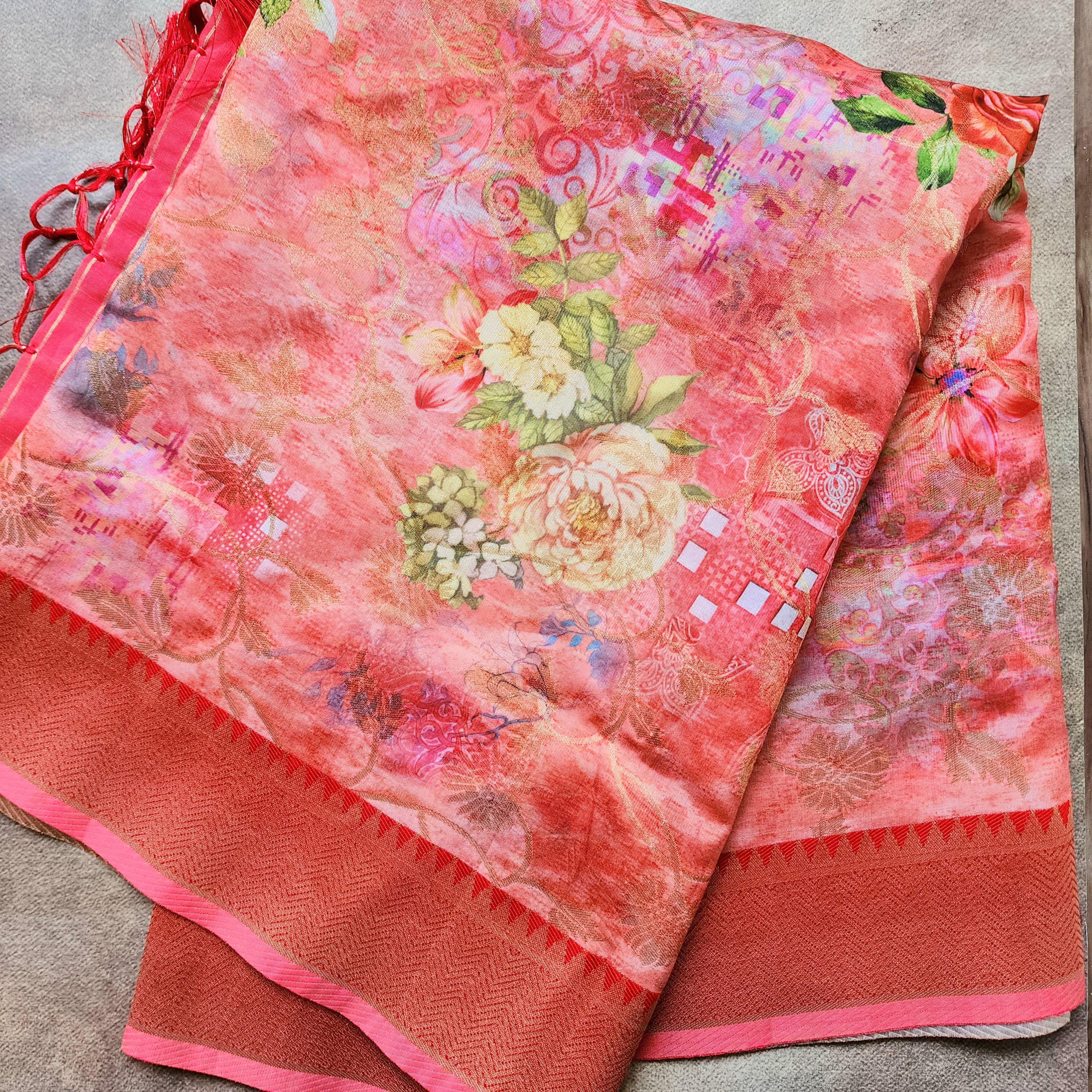 Banarasi Silk royal Red Dupatta with luxurious floral prints