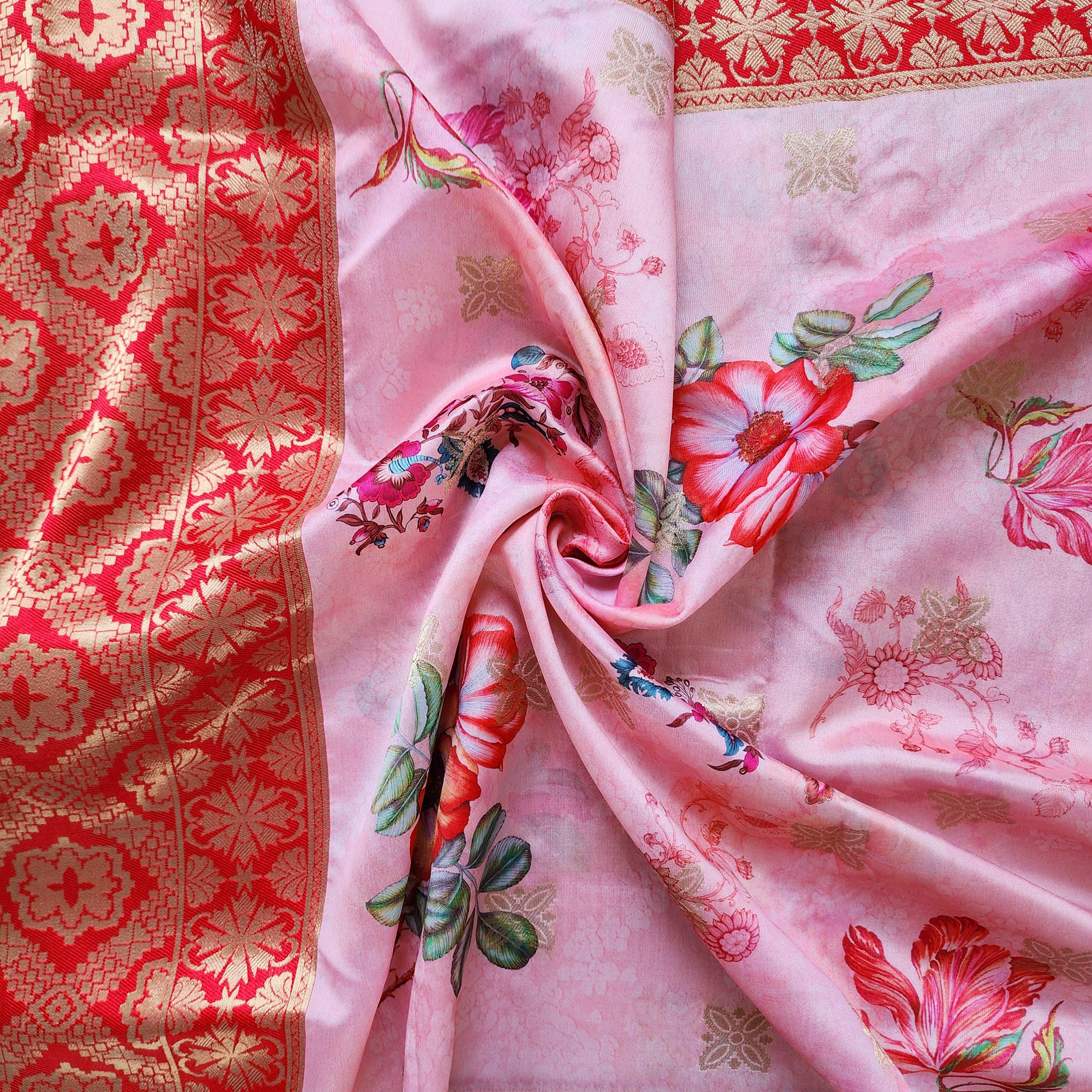 Banarasi Silk Pink Dupatta with luxurious floral prints