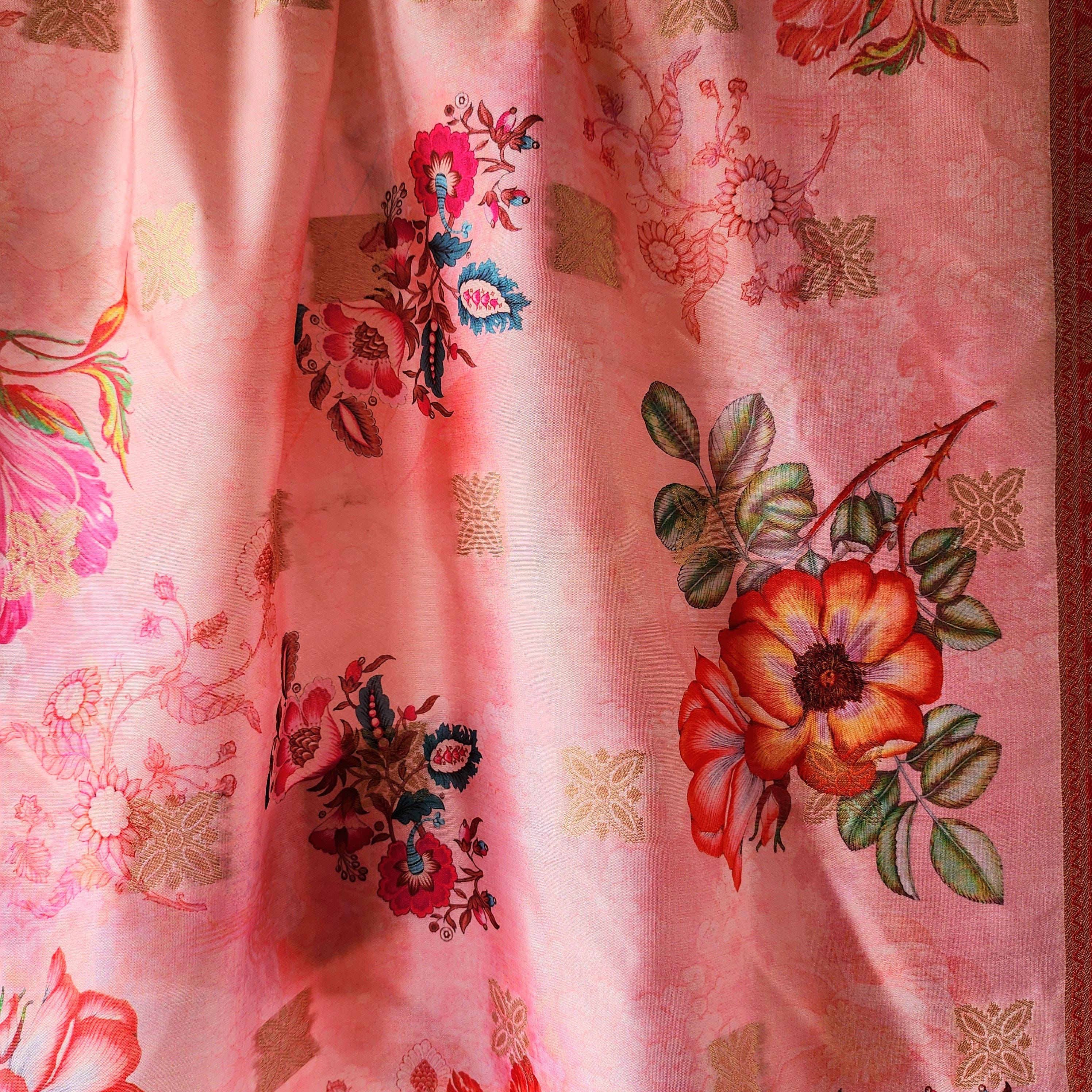 Banarasi Silk Pink Dupatta with luxurious floral prints