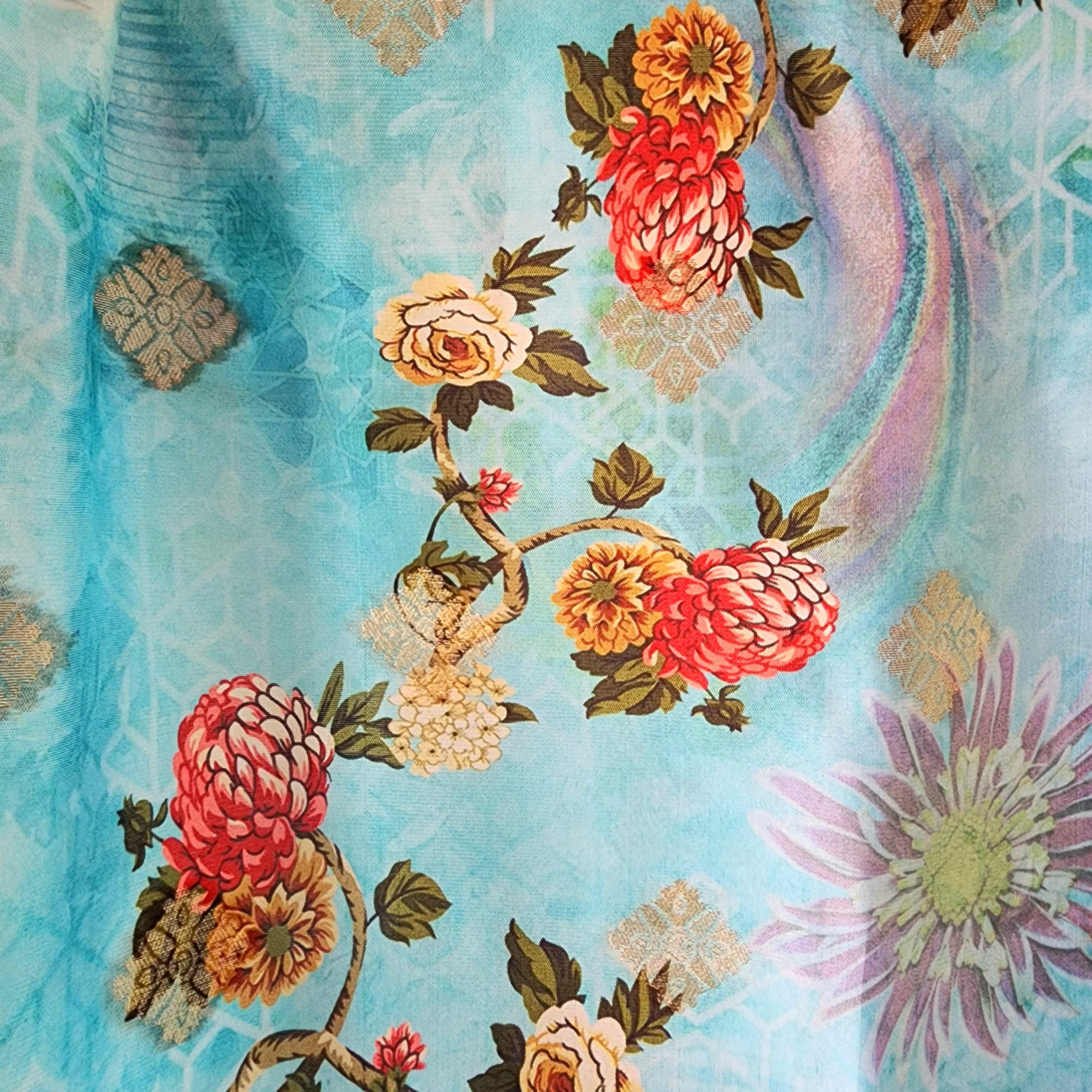 Banarasi Silk Light Blue Dupatta with luxurious floral prints