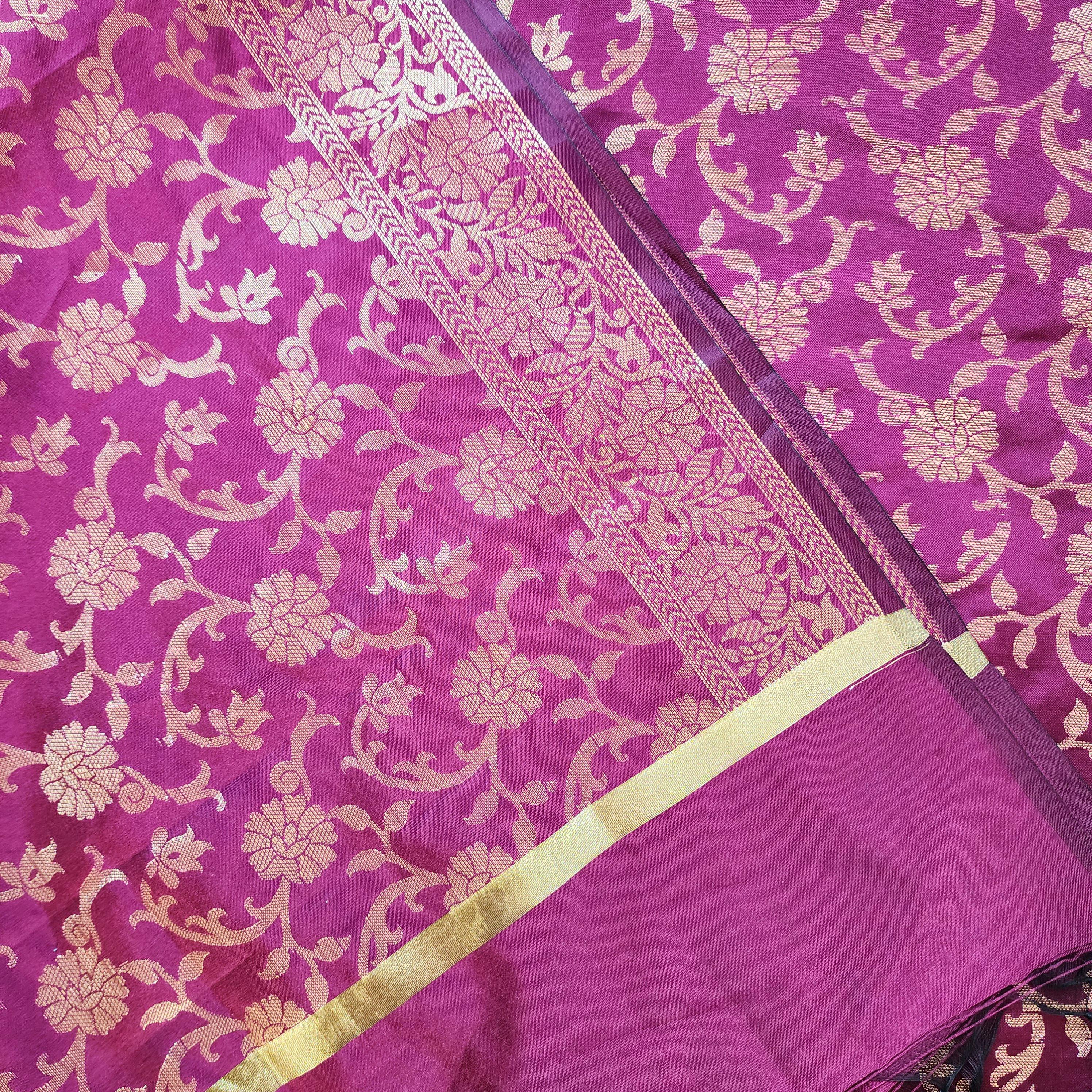 Wine Banarasi Dupatta with Gold Floral Weave Perfect for Evening Wear and Special Occasions
