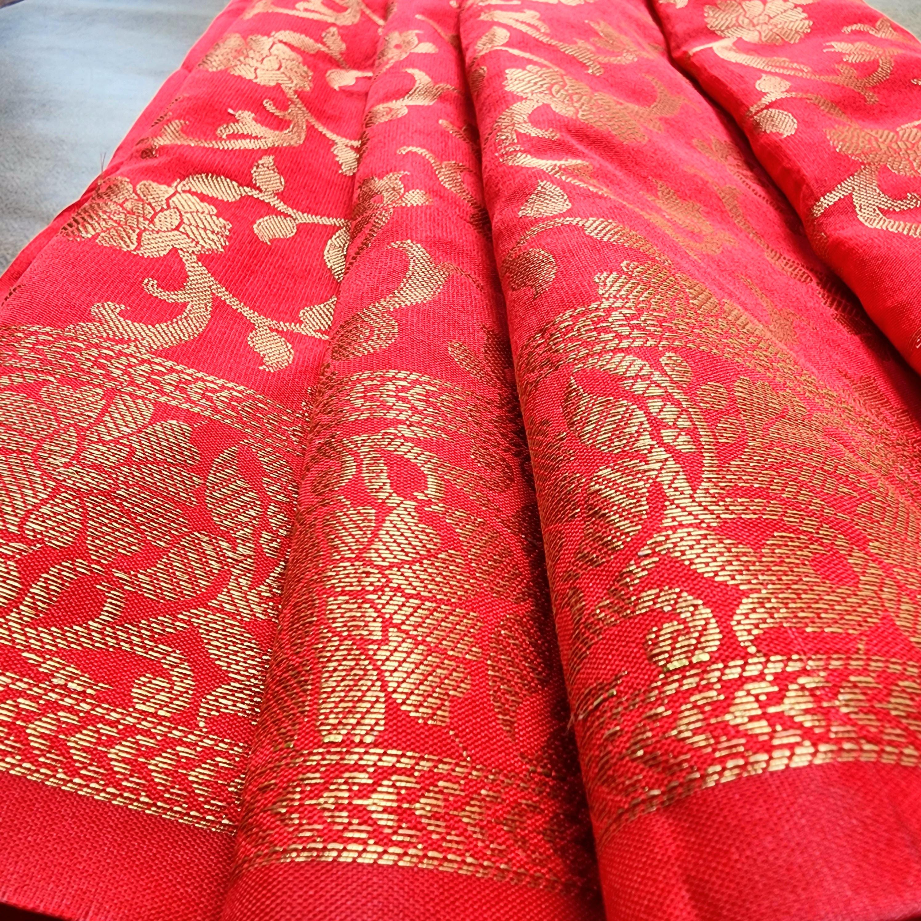 Red Banarasi Dupatta with Gold Floral Weave