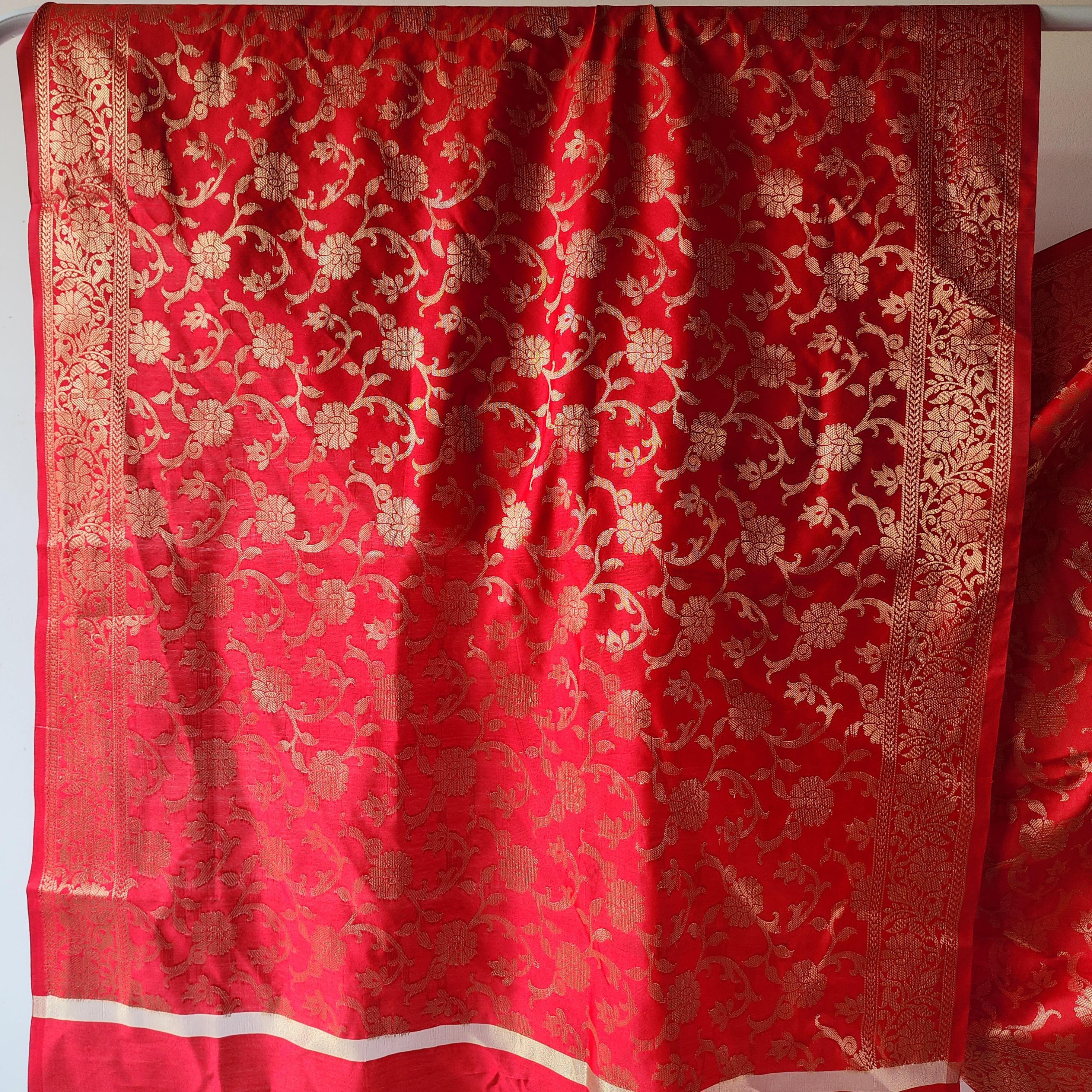 Red Banarasi Dupatta with Gold Floral Weave