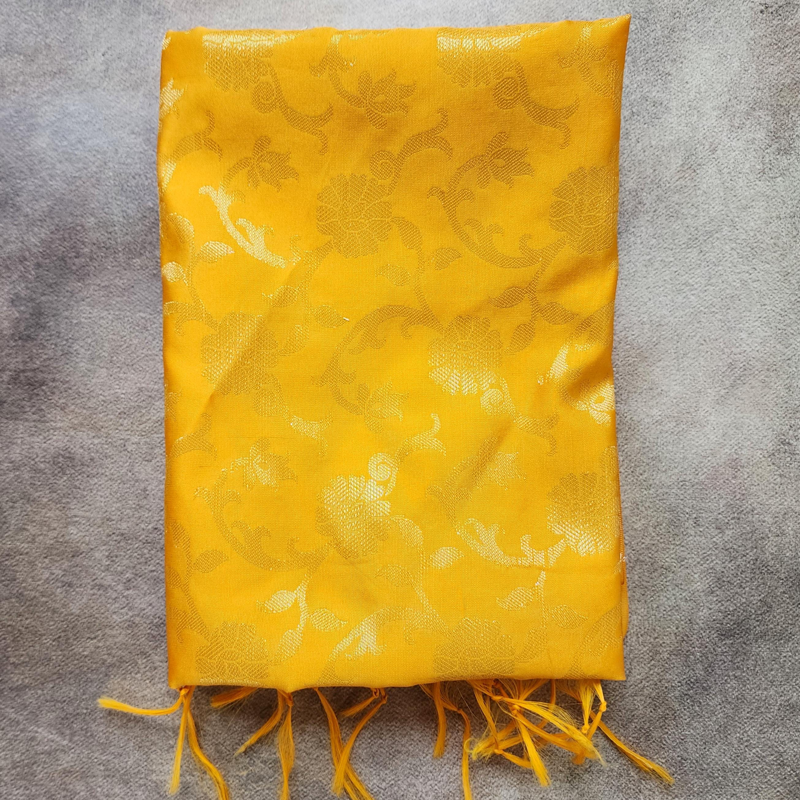 Yellow Banarasi Dupatta with Gold Floral Weave