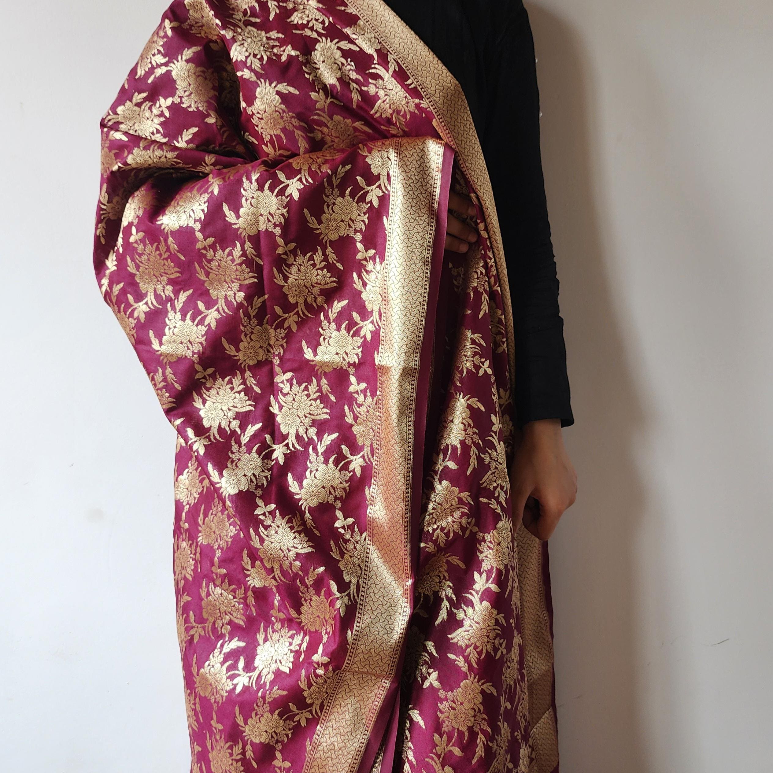 Magenta Banarasi Dupatta with Subtle Gold Zari Work Elegant & Lightweight for Minimalist Festive and Wedding Looks Gift for her